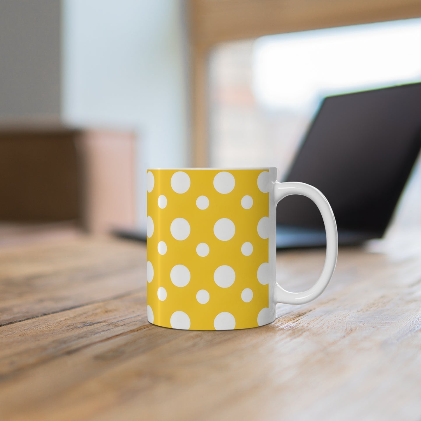 Yasmine's Yellow Polka Dot Ceramic Mug, Coffee Cup