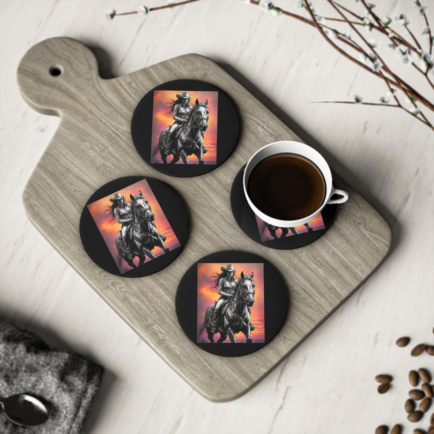 Cowgirl & Horse Sunset Coasters