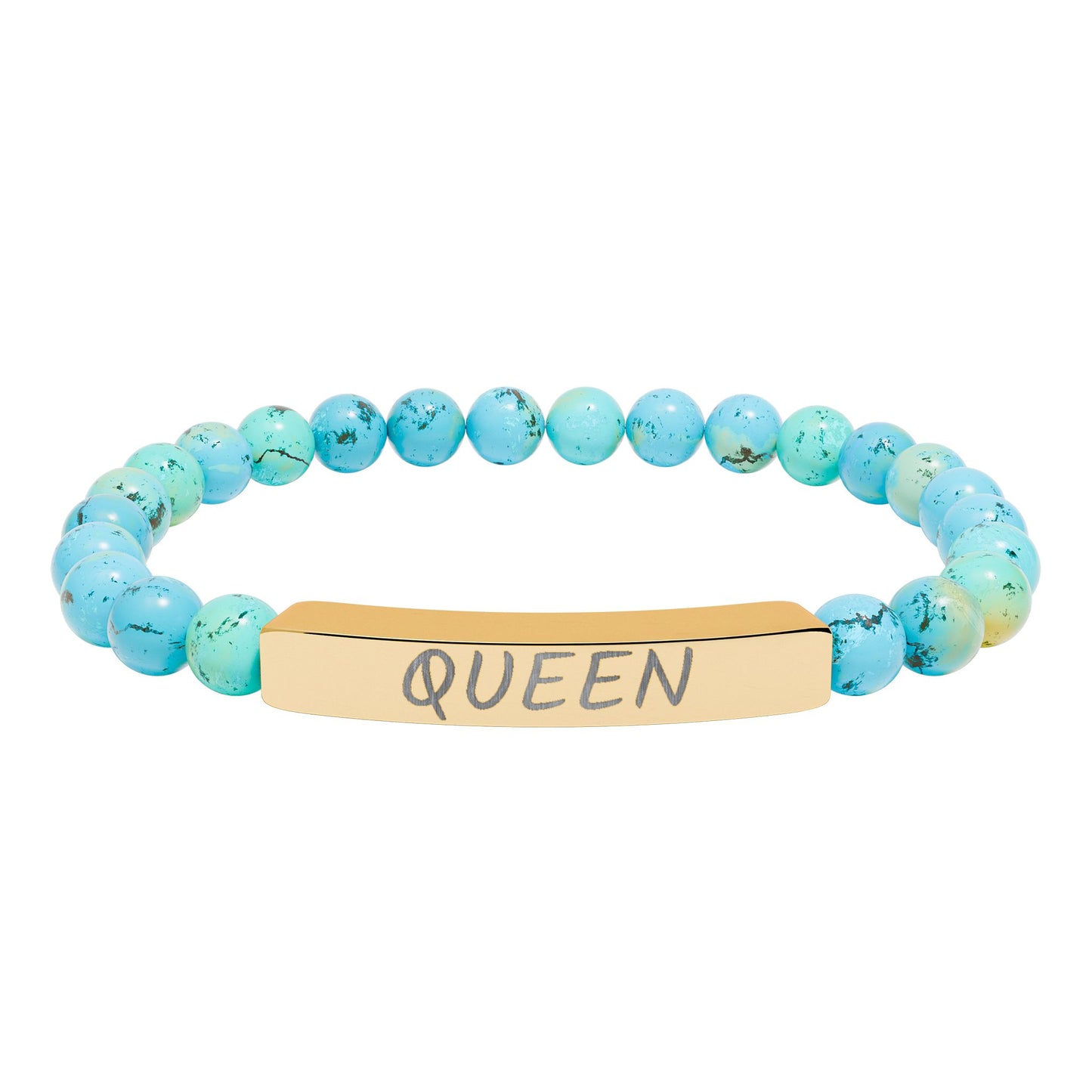 Engraved "Queen" Natural Stone Stretch Bar Bracelet