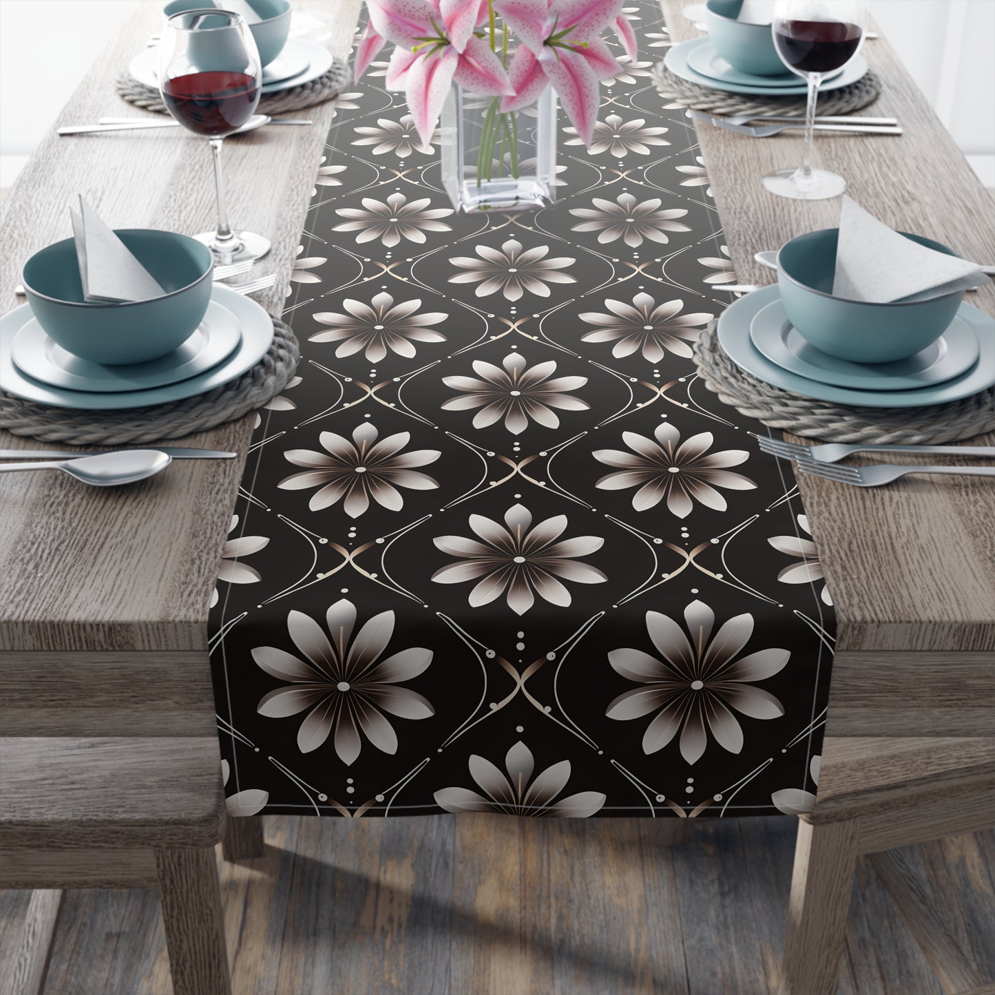 Blinky's Brown Floral Tile Table Runner