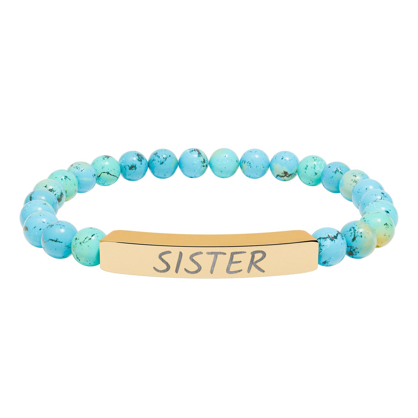 Engraved "Sister" Natural Stone Stretch Bar Bracelet