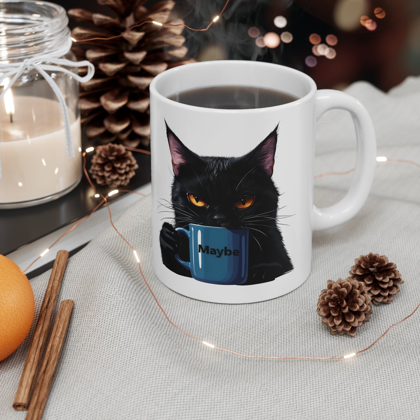Jett 'Maybe' Black Cat Ceramic Mug, Coffee Cup