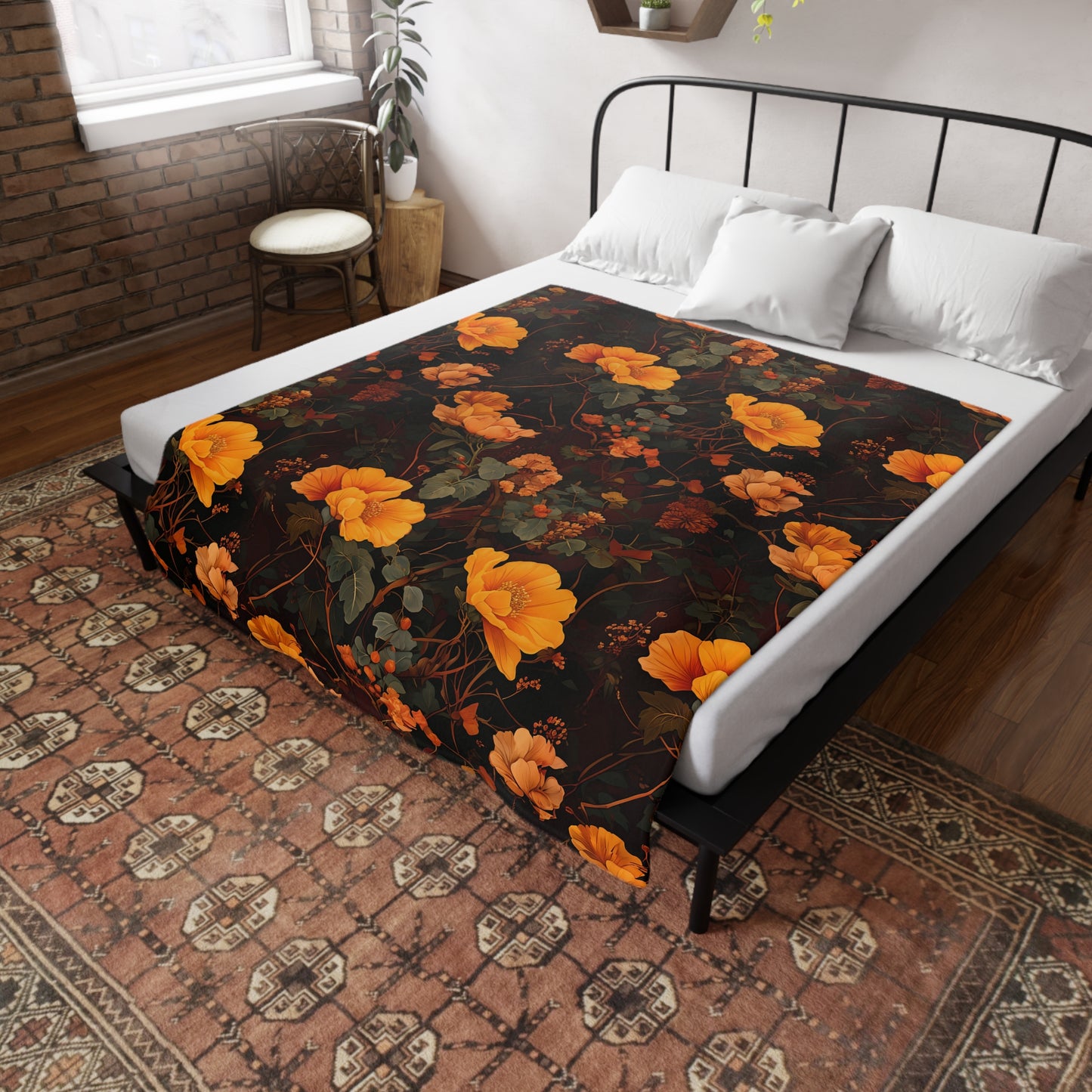 Gia's Golden Floral Plush Fleece Blanket