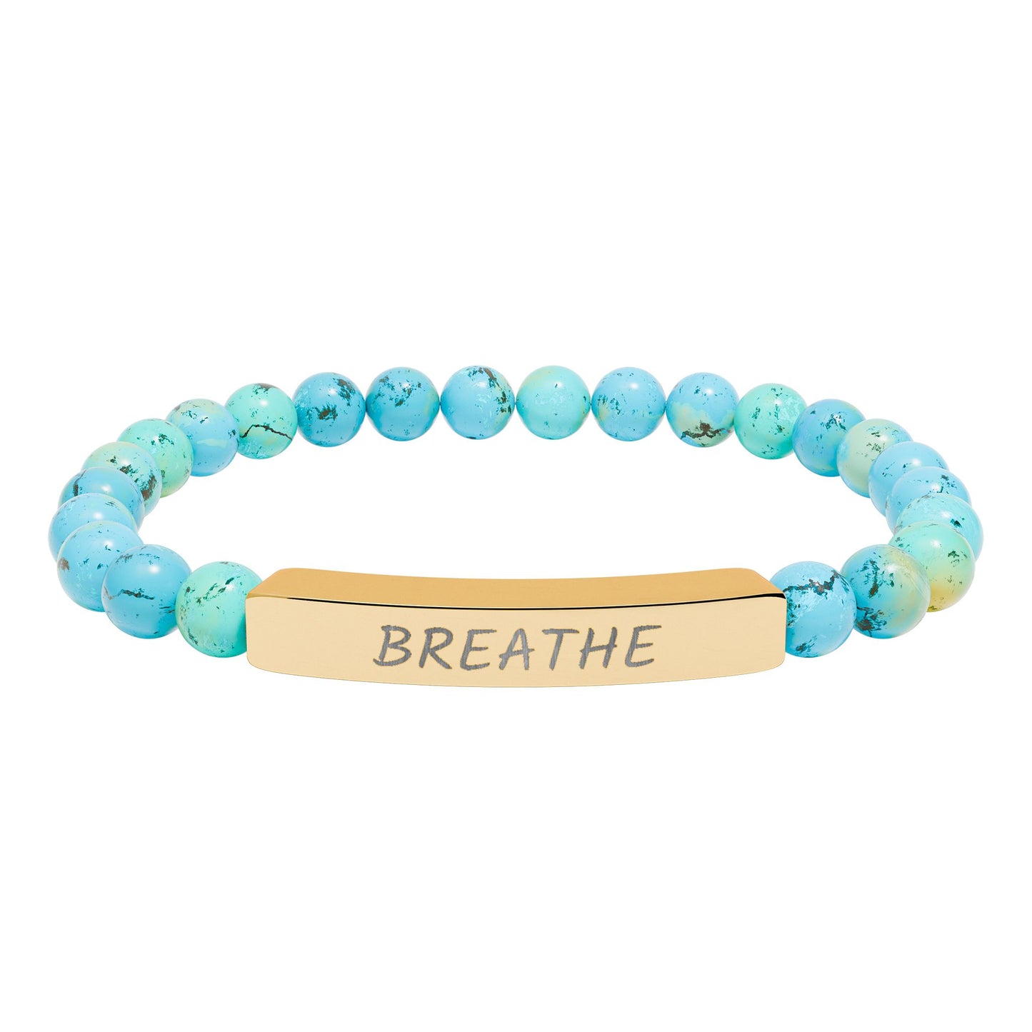 Engraved "Breathe" Natural Stone Stretch Bar Bracelet