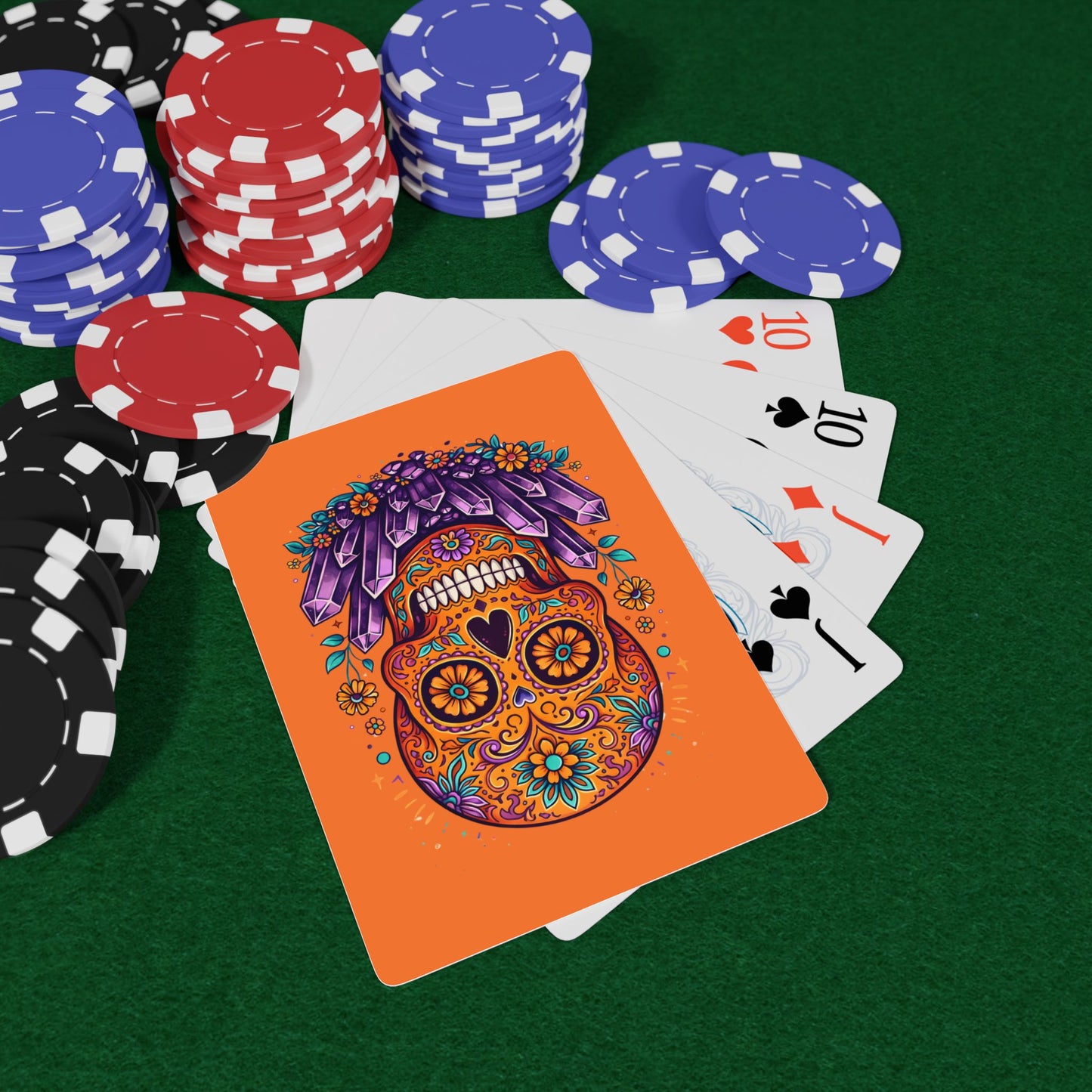 Amethyst and Orange Sugar Skull Playing Cards