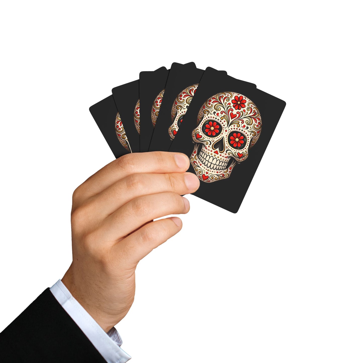 Red Sugar Skull Playing Cards
