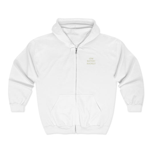 "Low Battery Socially" Adult Full Zip Sweatshirt - Hooded