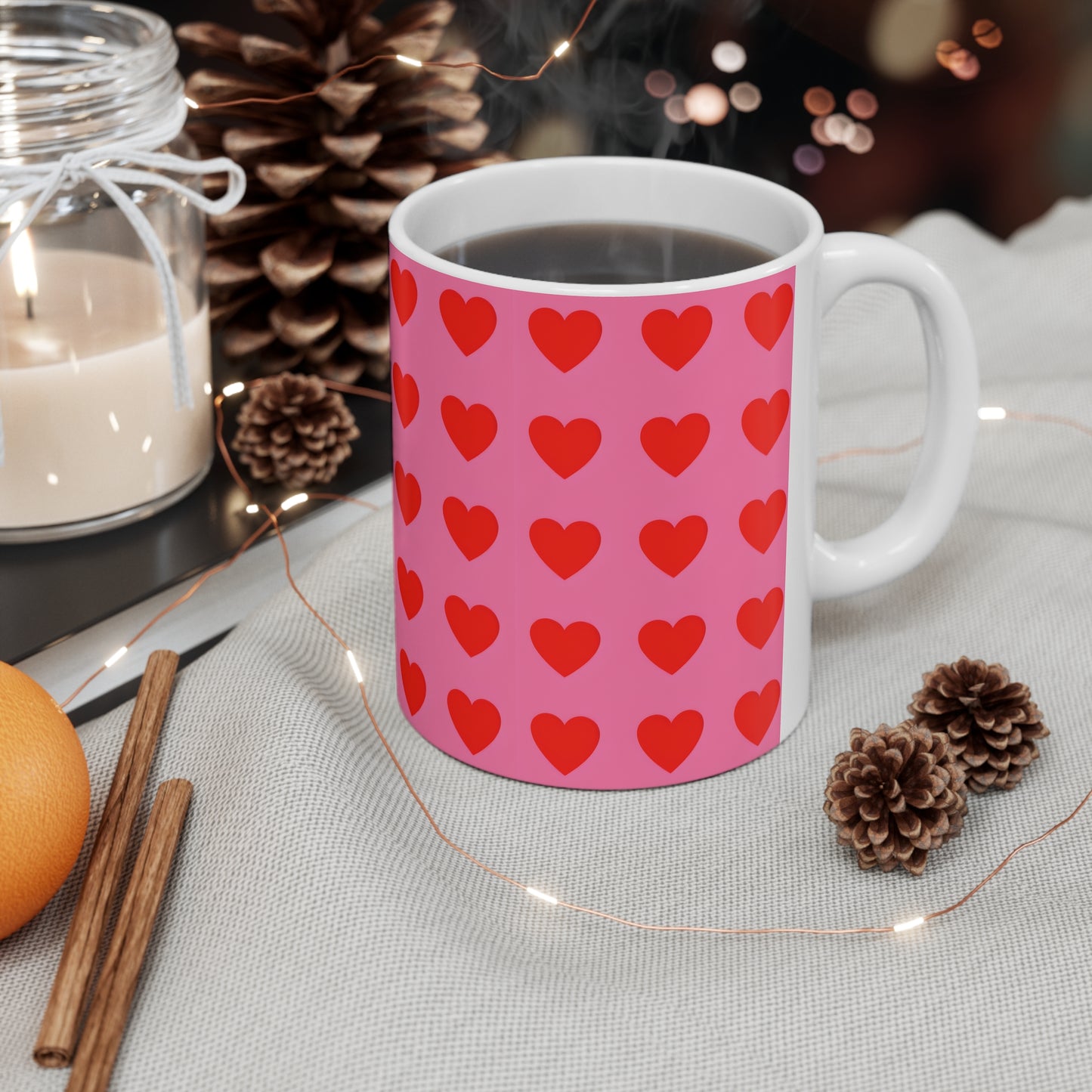 Priscilla's Pink Heart Ceramic Mug, Coffee Cup