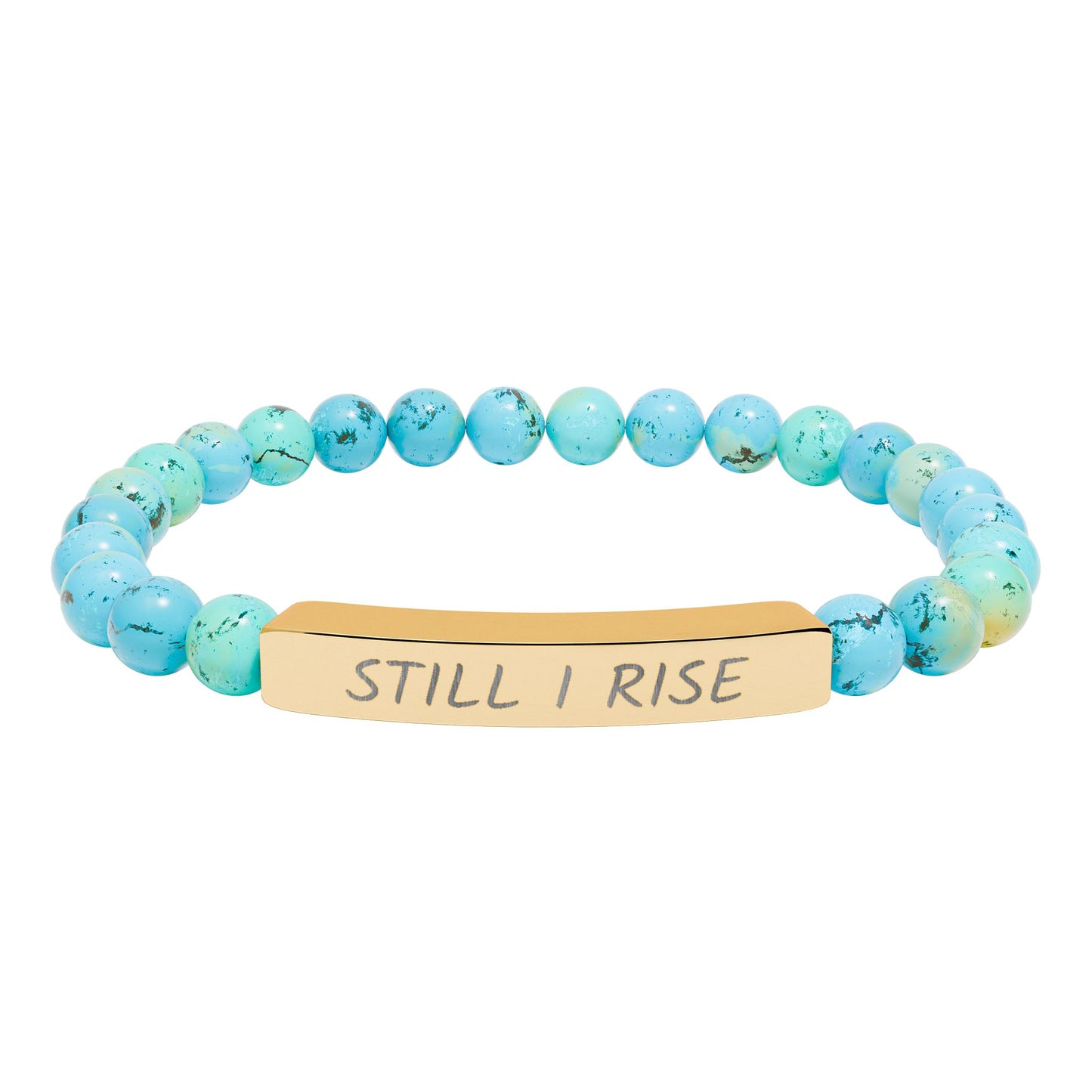 Engraved "Still I Rise" Natural Stone Stretch Bar Bracelet
