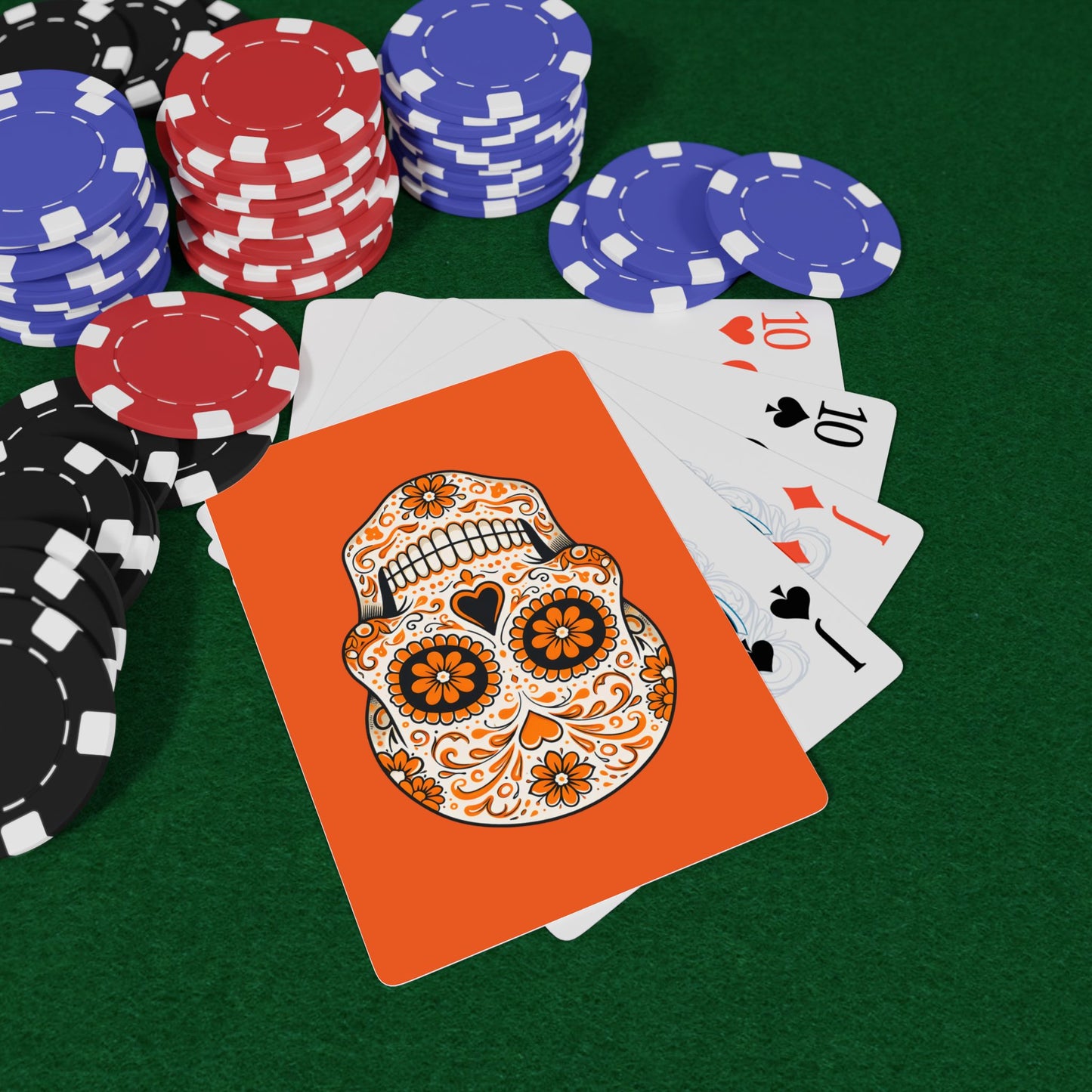 Orange Sugar Skull Playing Cards