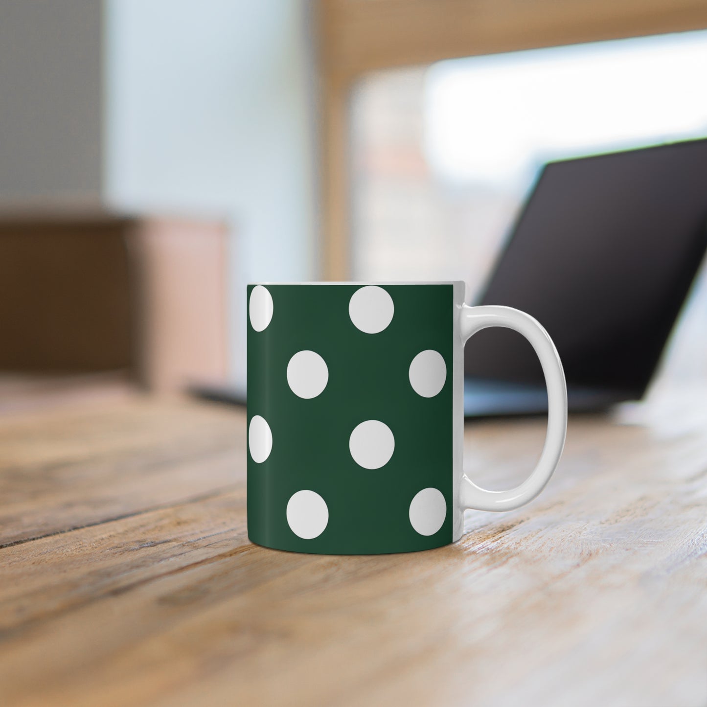Greta's Green Polka Dot Ceramic Mug, Coffee Cup