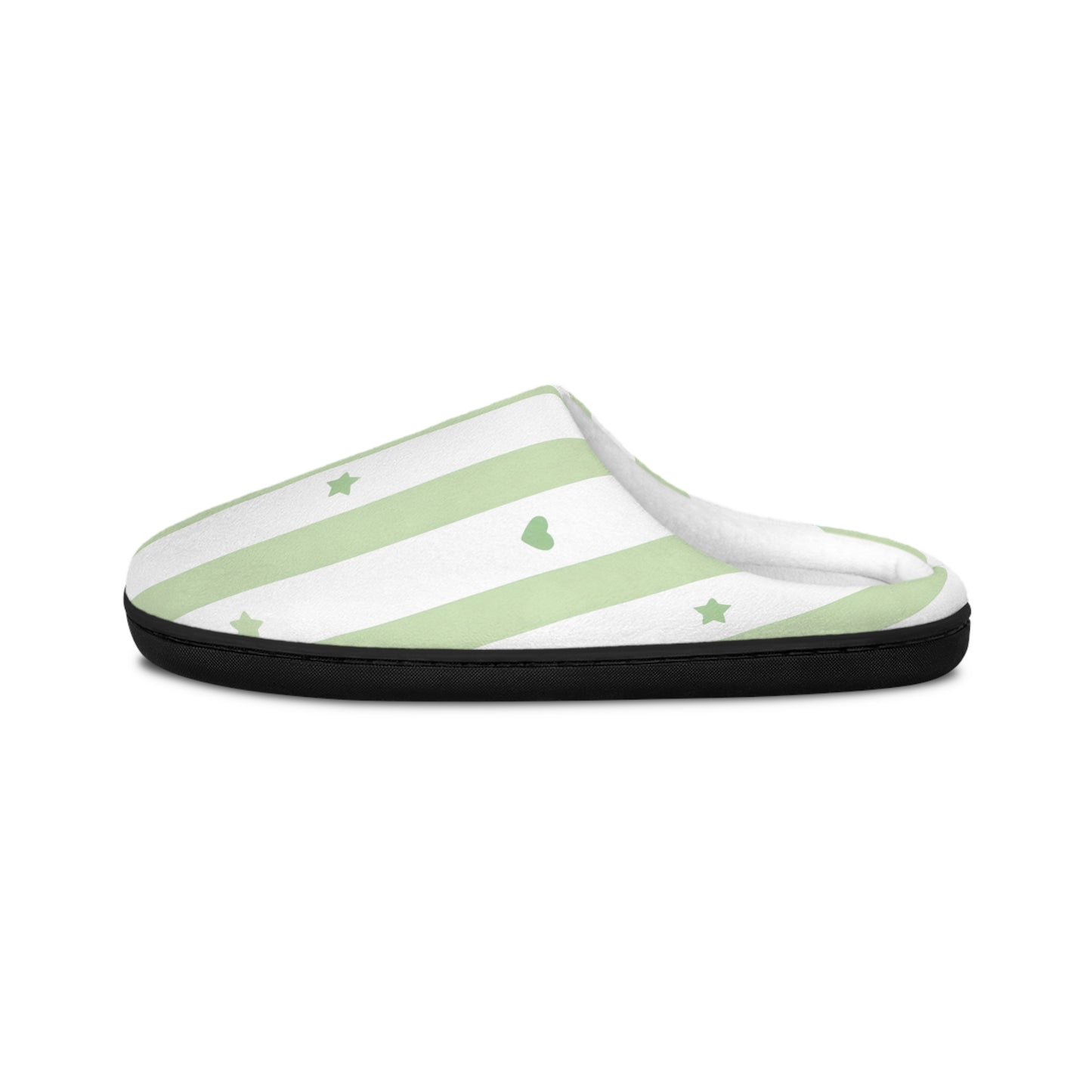 Green Stripe Hearts & Stars Women's Indoor Slippers