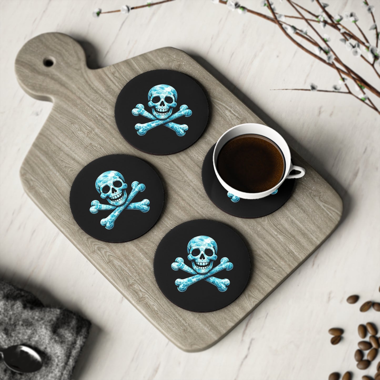 Buck's Blue Skull & Crossbones Coasters