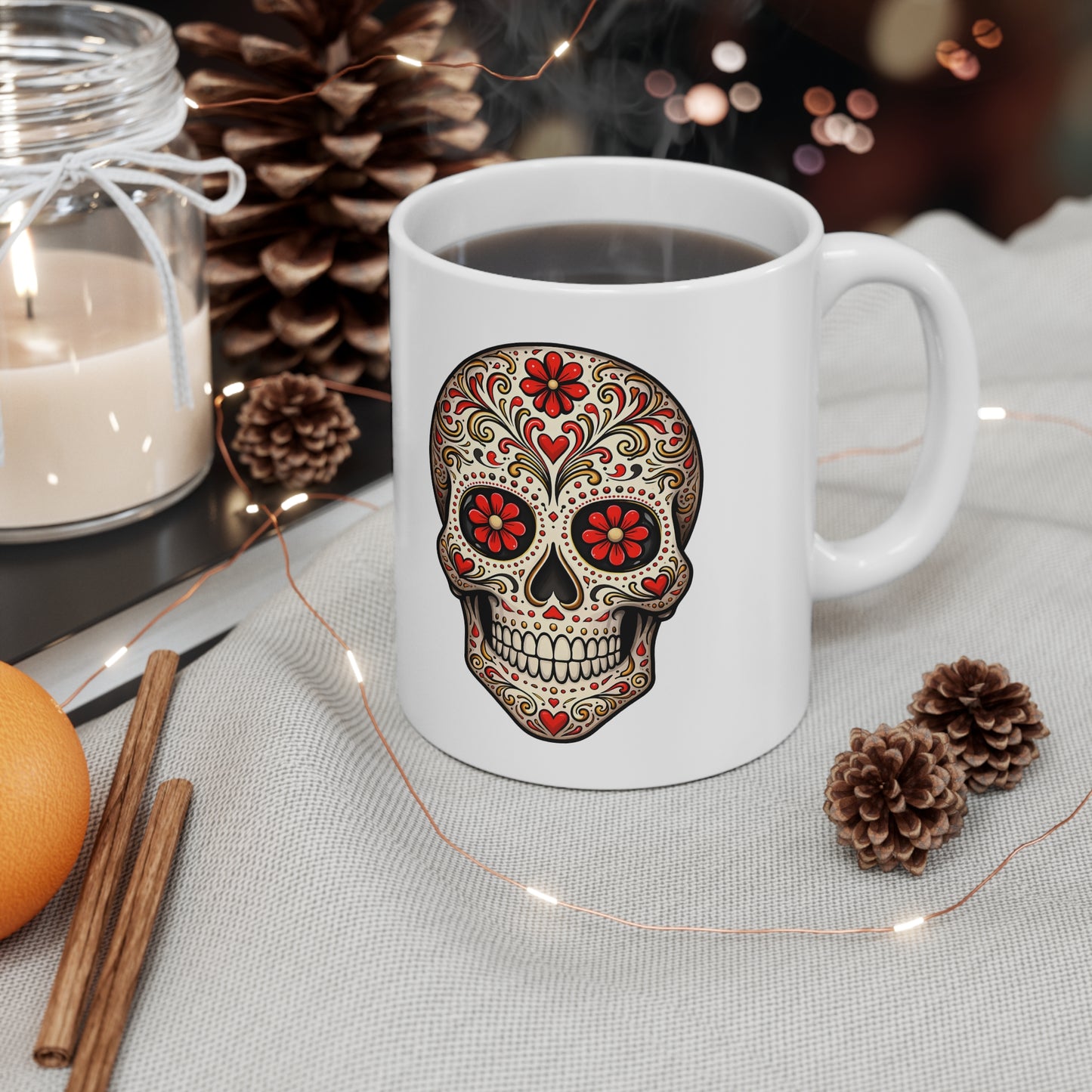 Soleil's Sugar Skull Ceramic Mug, Coffee Cup