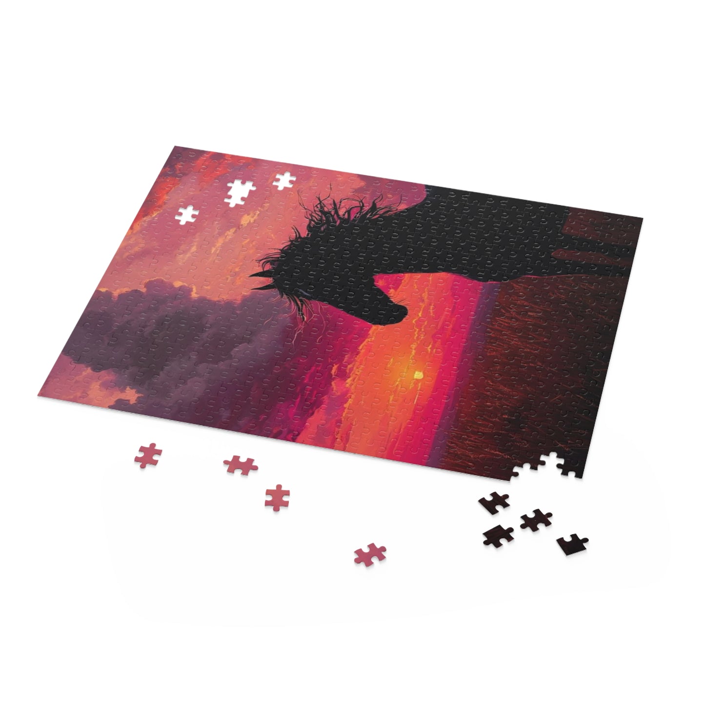 Horse Silhouette with Sunset 500 Piece Jigsaw Puzzle