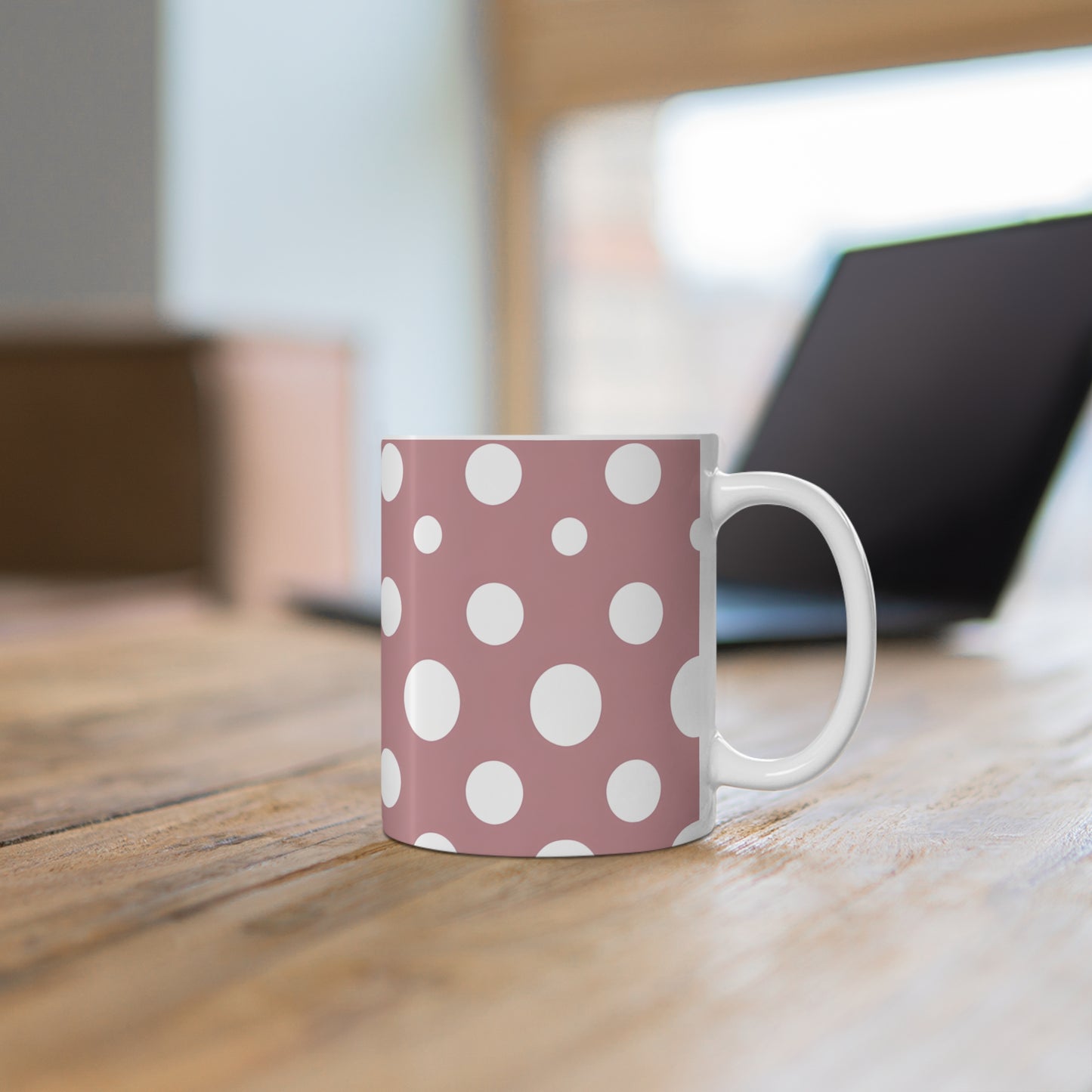 Darla's Dusty Pink Polka Dot Ceramic Mug, Coffee Cup