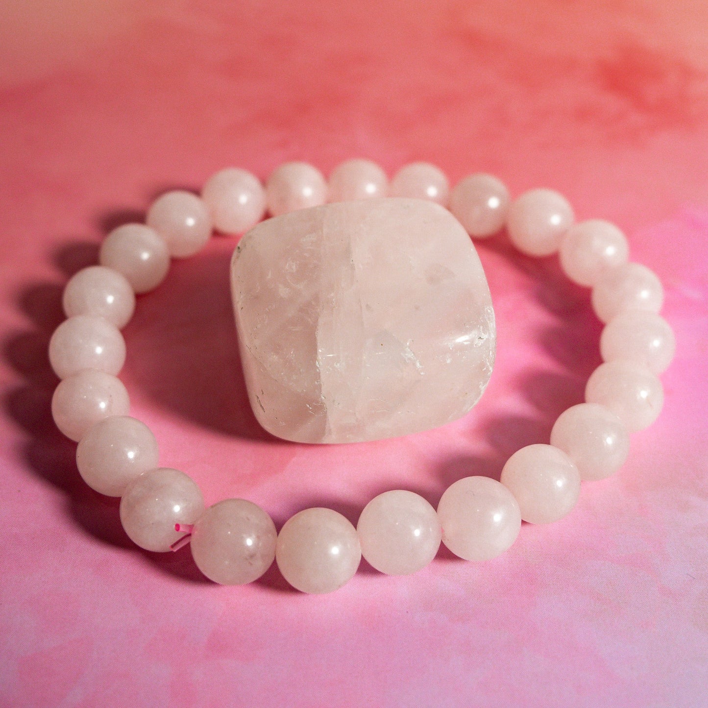 Rose Quartz Crystal Bracelet, Tumble Stone & Affirmation Card Set - Unconditional Love, Self Worth, Peace. Kindness