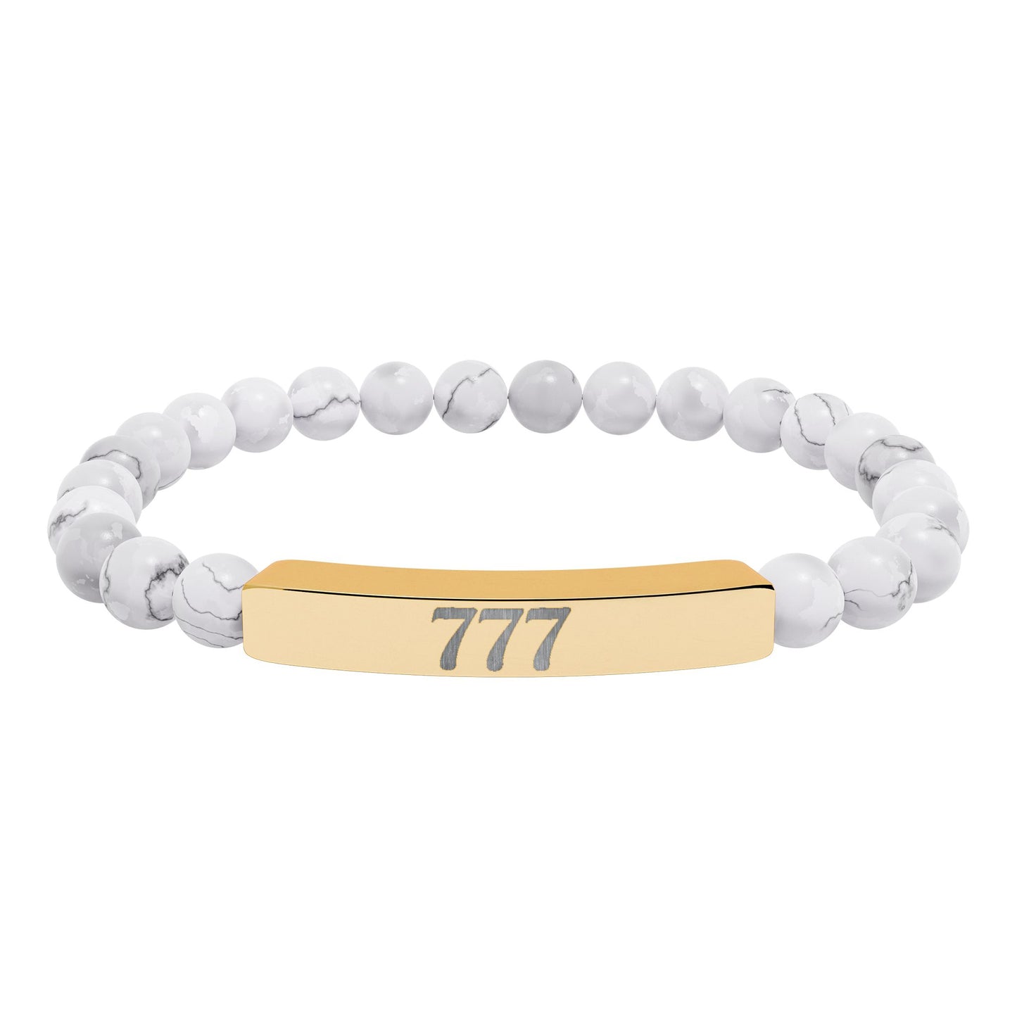 Engraved 777 Natural Stone Stretch Bar Bracelet