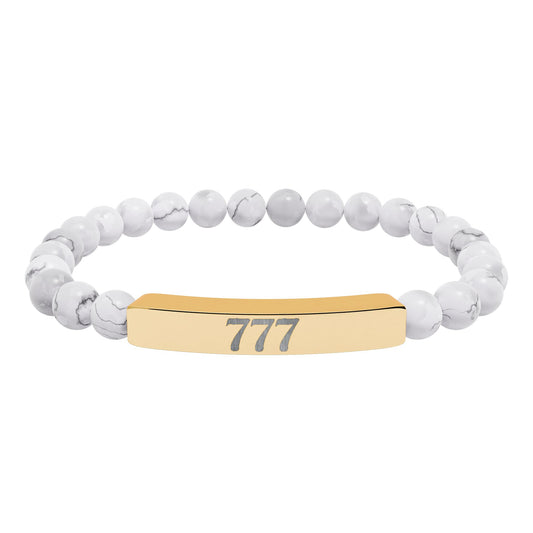 Engraved 777 Natural Stone Stretch Bar Bracelet