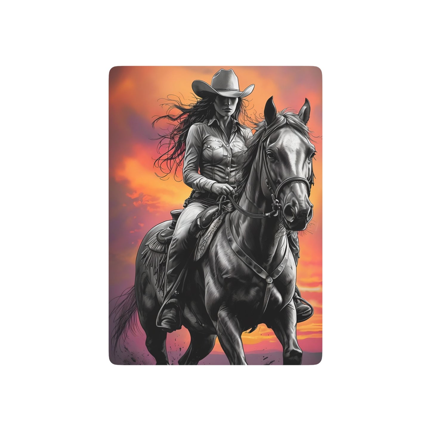 Cowgirl & Horse Sunset Playing Cards