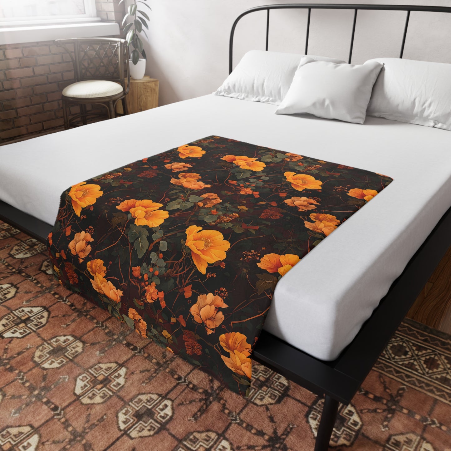 Gia's Golden Floral Plush Fleece Blanket