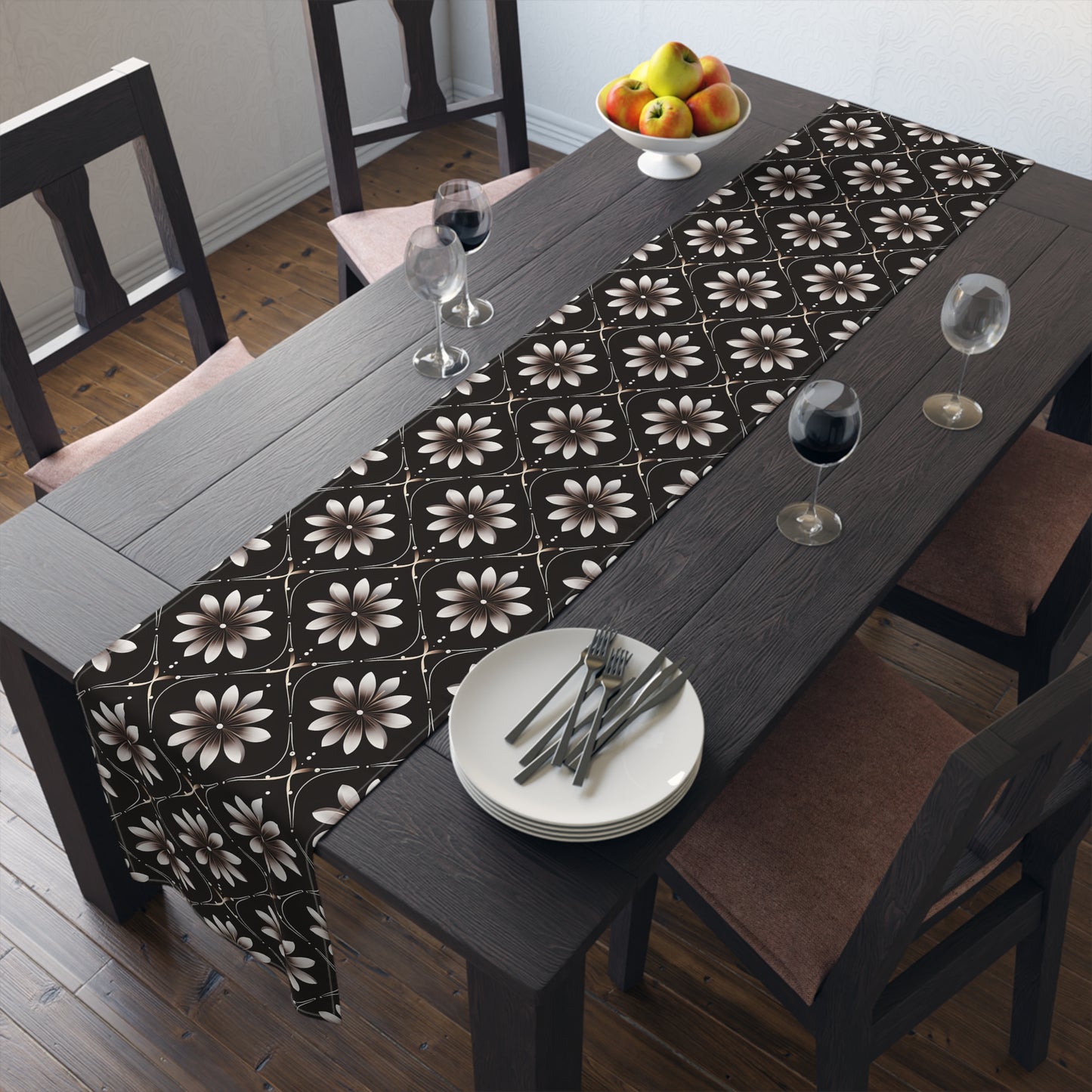 Blinky's Brown Floral Tile Table Runner