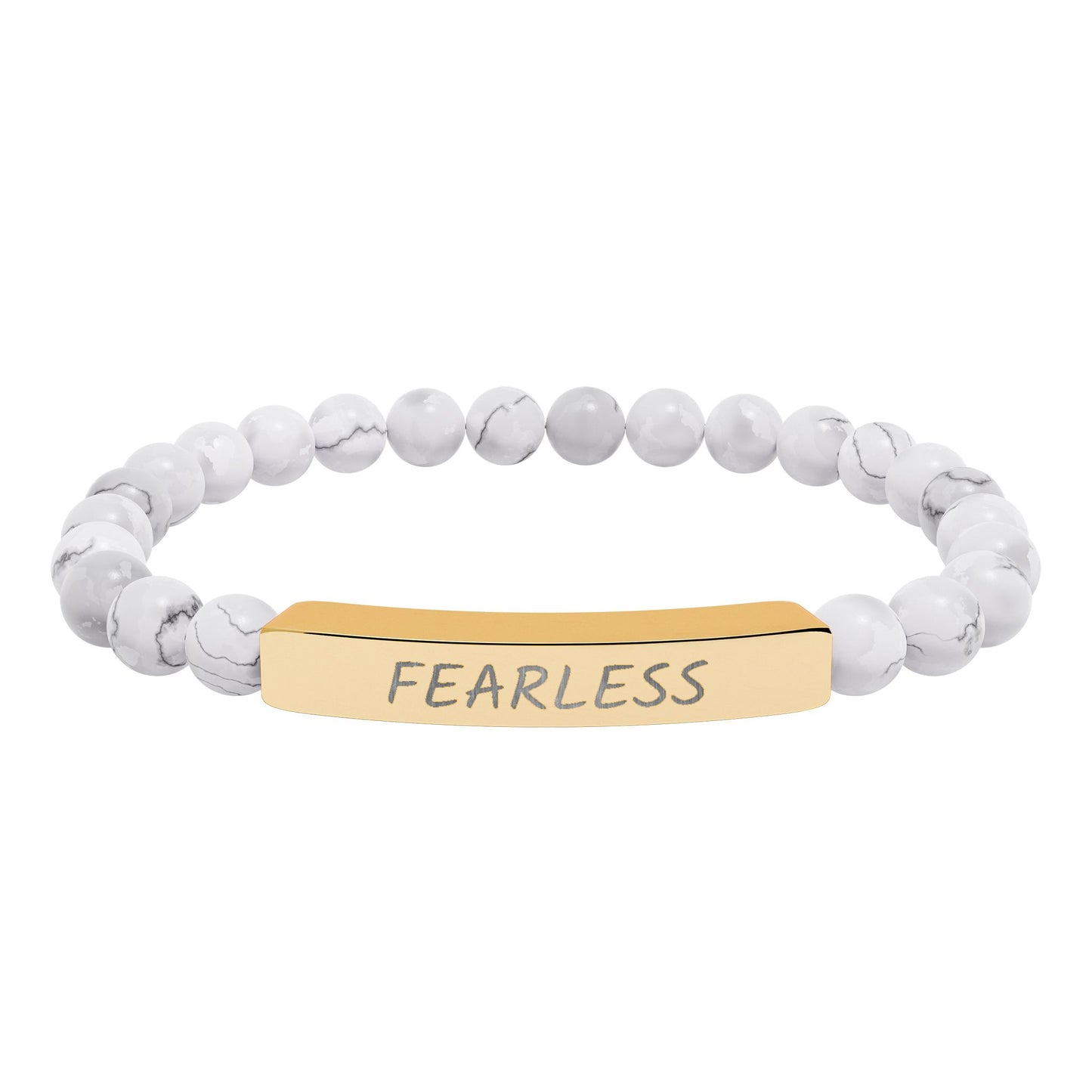 Engraved "Fearless" Natural Stone Stretch Bar Bracelet