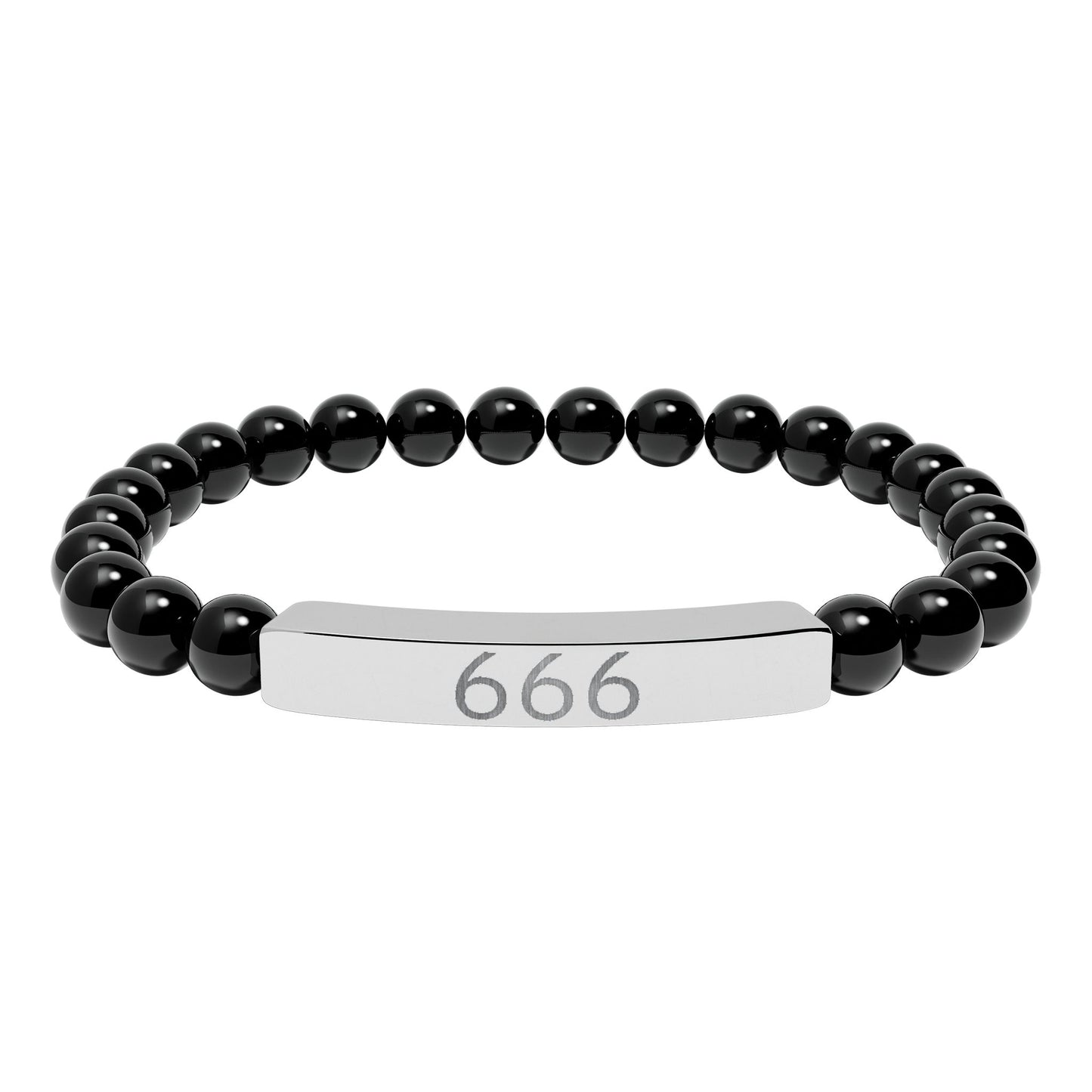 Engraved 666 Natural Stone Stretch Bar Bracelet