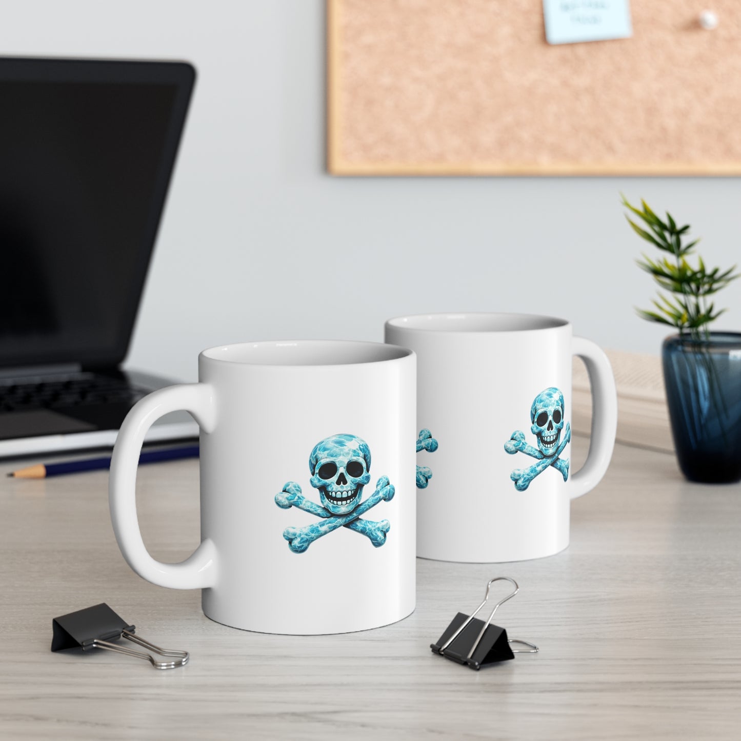 Blue Skull & Crossbones Ceramic Mug, Coffee Cup