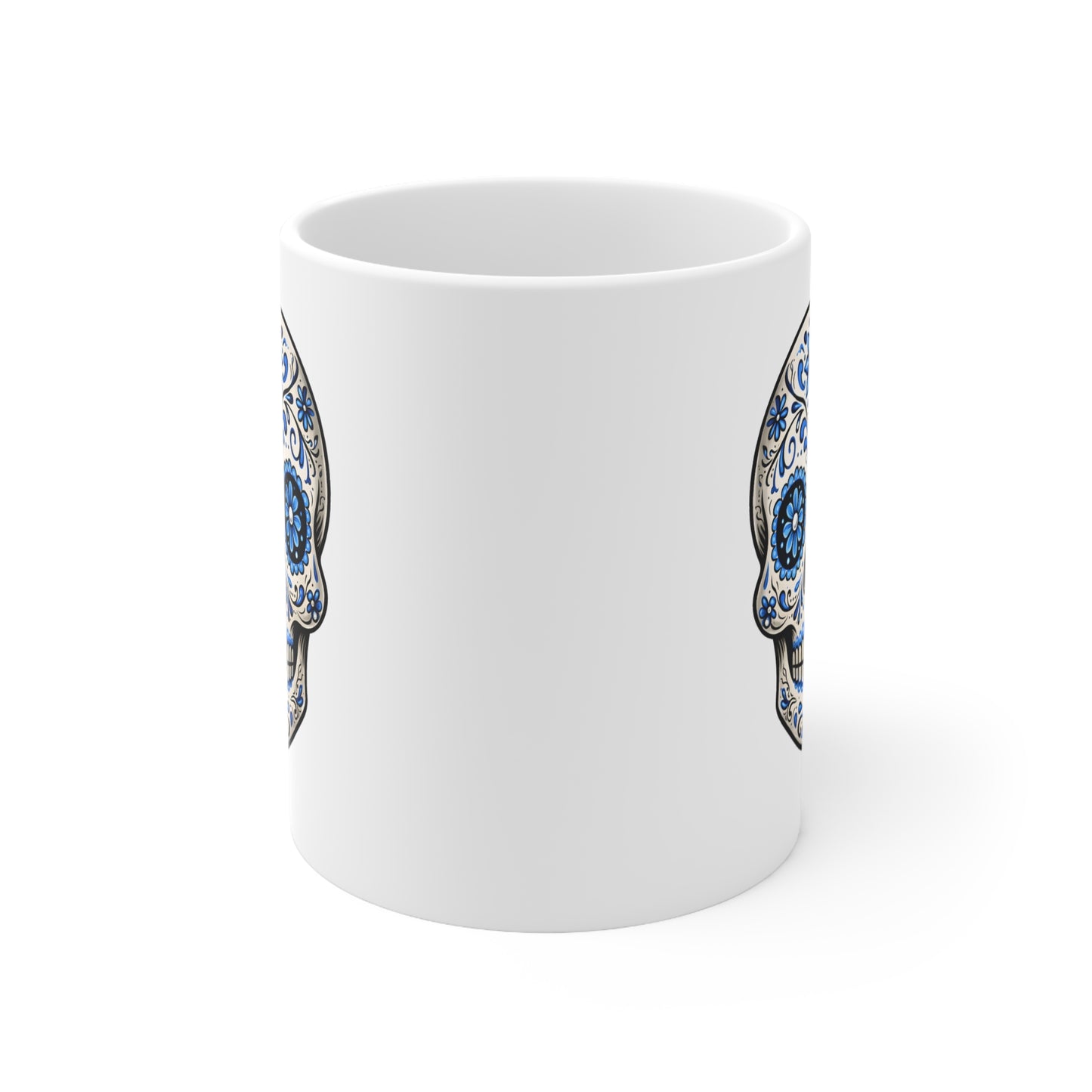 Bess's Blue Sugar Skull Ceramic Mug, Coffee Cup