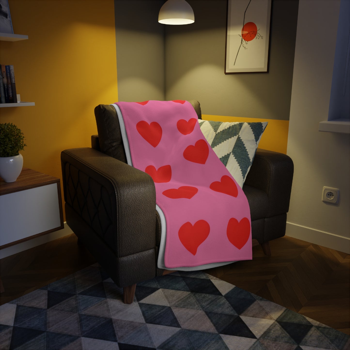Pia's Pink & Red Heart Plush Fleece Blanket