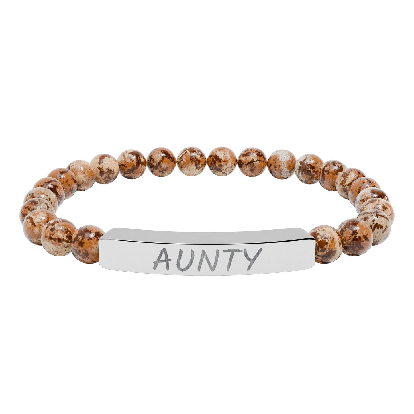 Engraved 'Aunty' Natural Stone Stretch Bar Bracelet