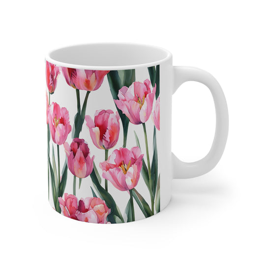 Pearl's Pink Tulips Ceramic Mug, Coffee Cup