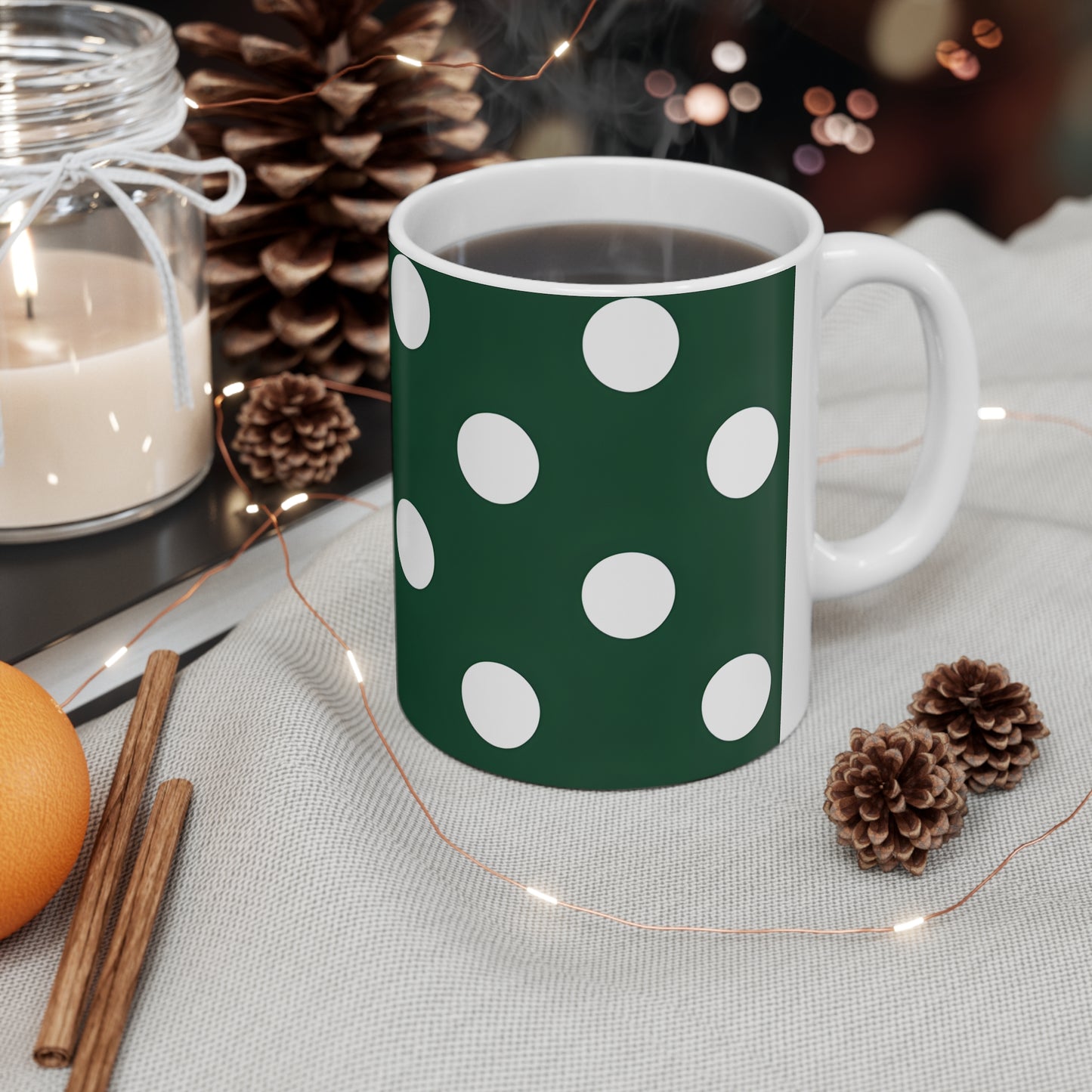 Greta's Green Polka Dot Ceramic Mug, Coffee Cup