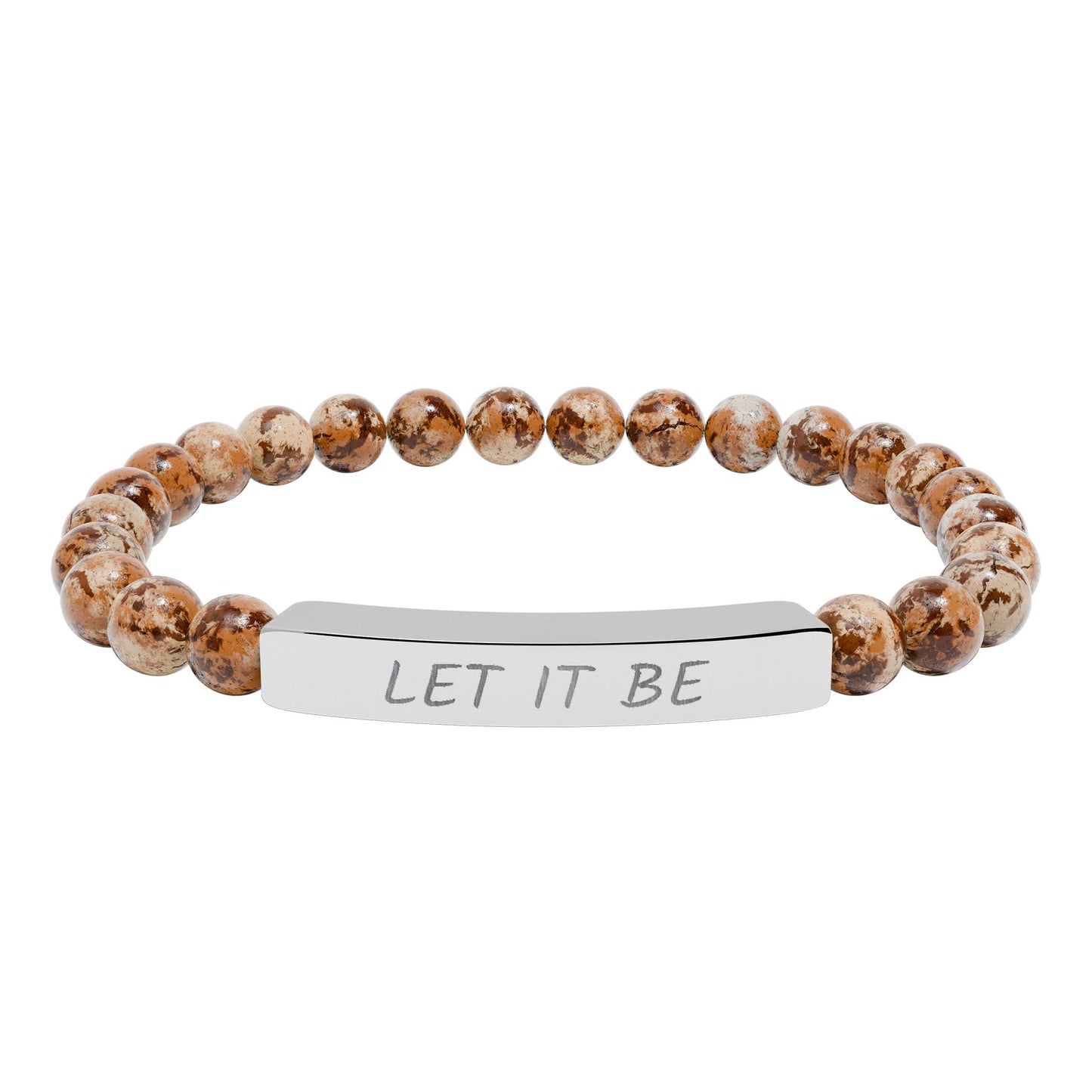 Engraved "Let It Be" Natural Stone Stretched Bar Bracelet