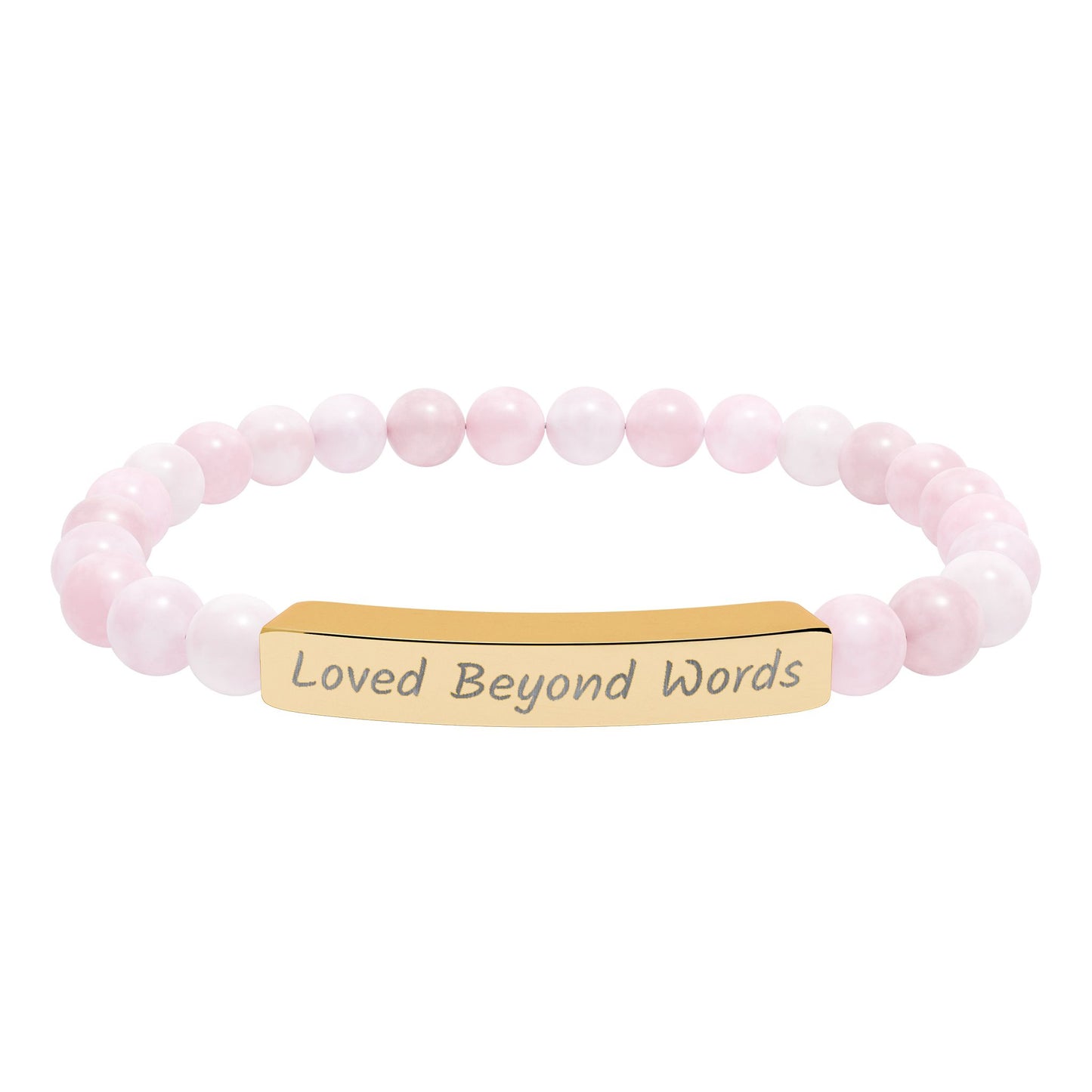 Engraved "Loved Beyond Words" Natural Stone Stretch Bar Bracelet