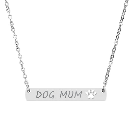 Engraved "Dog Mum" Paw Bar Necklace