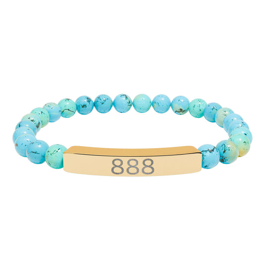 Engraved 888 Natural Stone Stretch Bar Bracelet