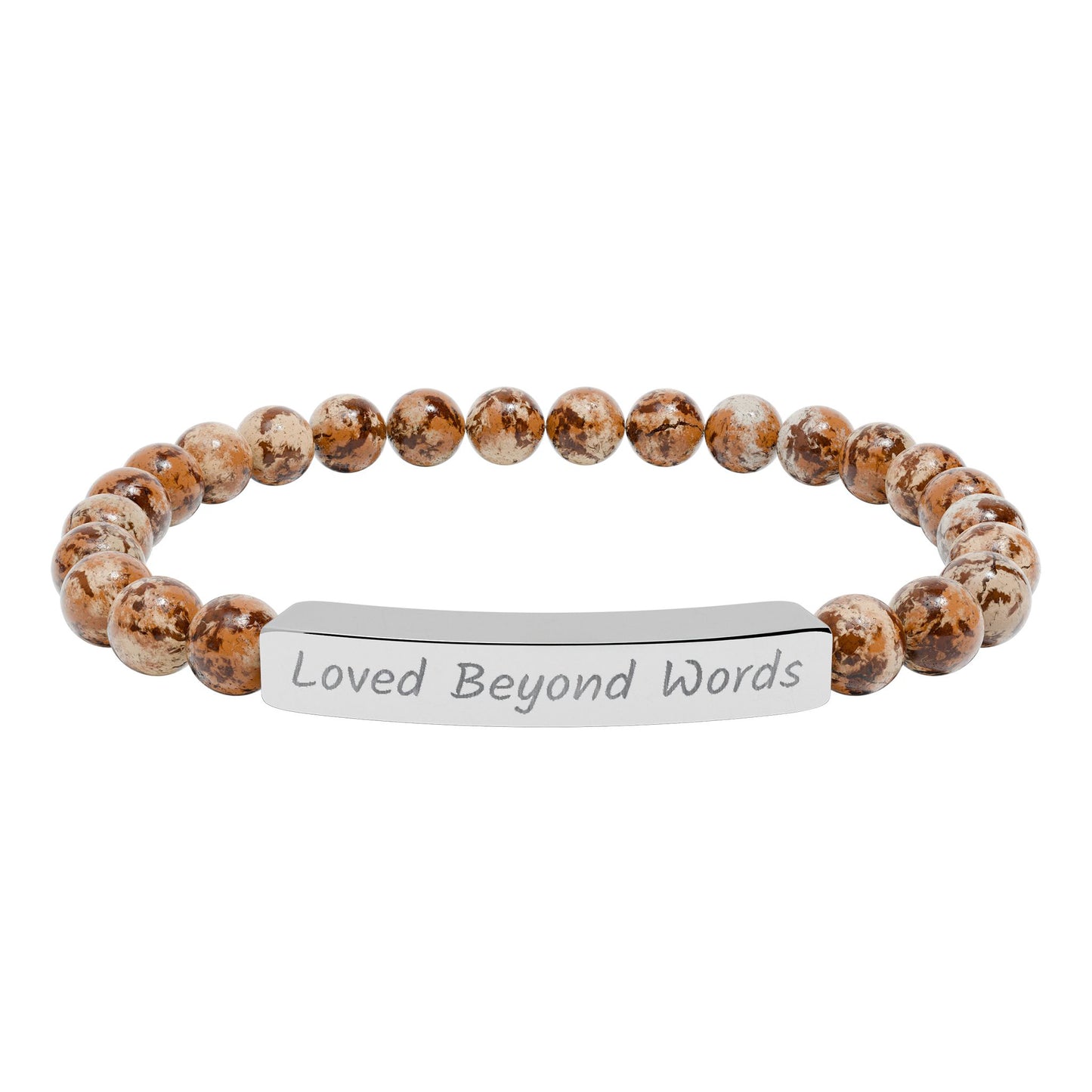 Engraved "Loved Beyond Words" Natural Stone Stretch Bar Bracelet