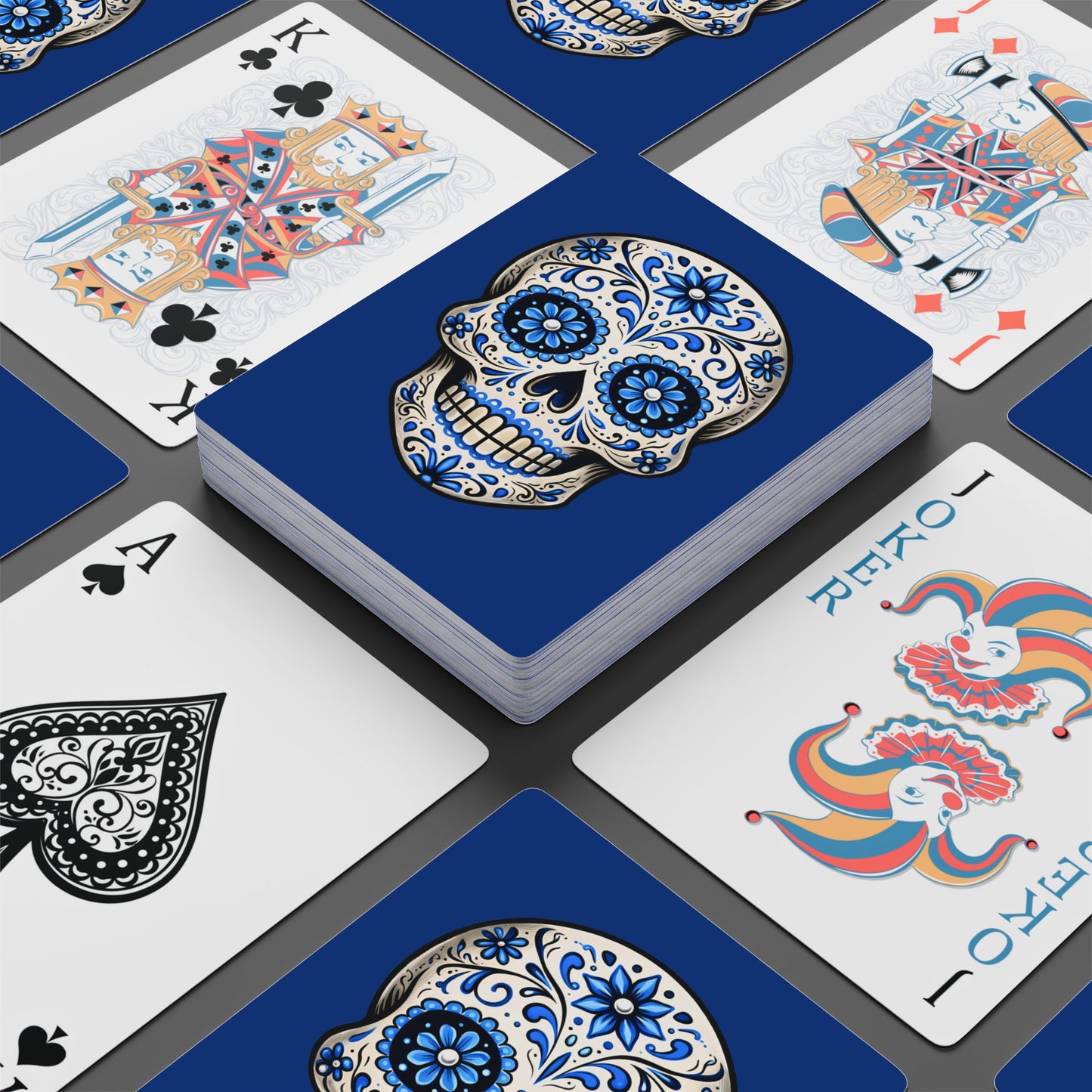 Blue Sugar Skull Playing Cards