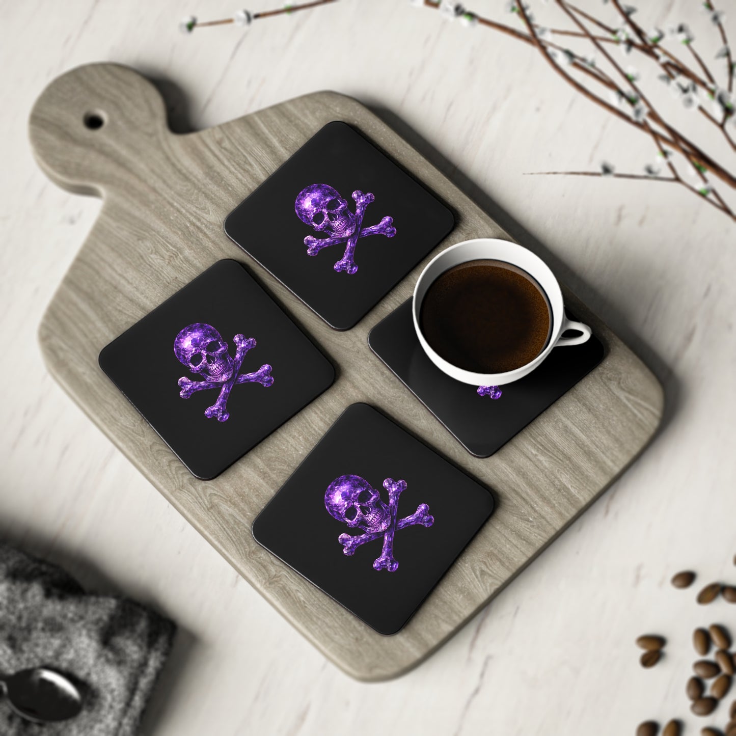 Amethyst Skull & Crossbones Coasters