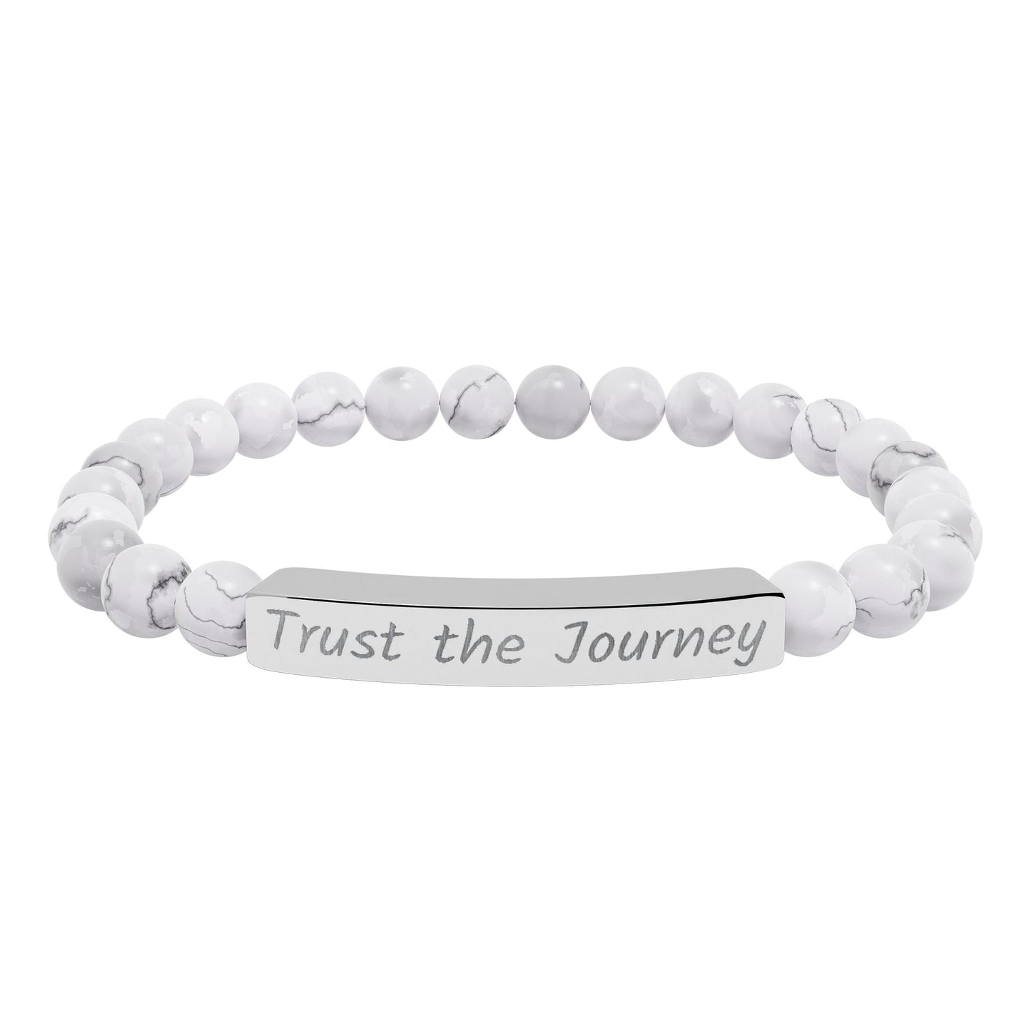 Engraved "Trust the Journey" Natural Stone Stretch Bar Bracelet