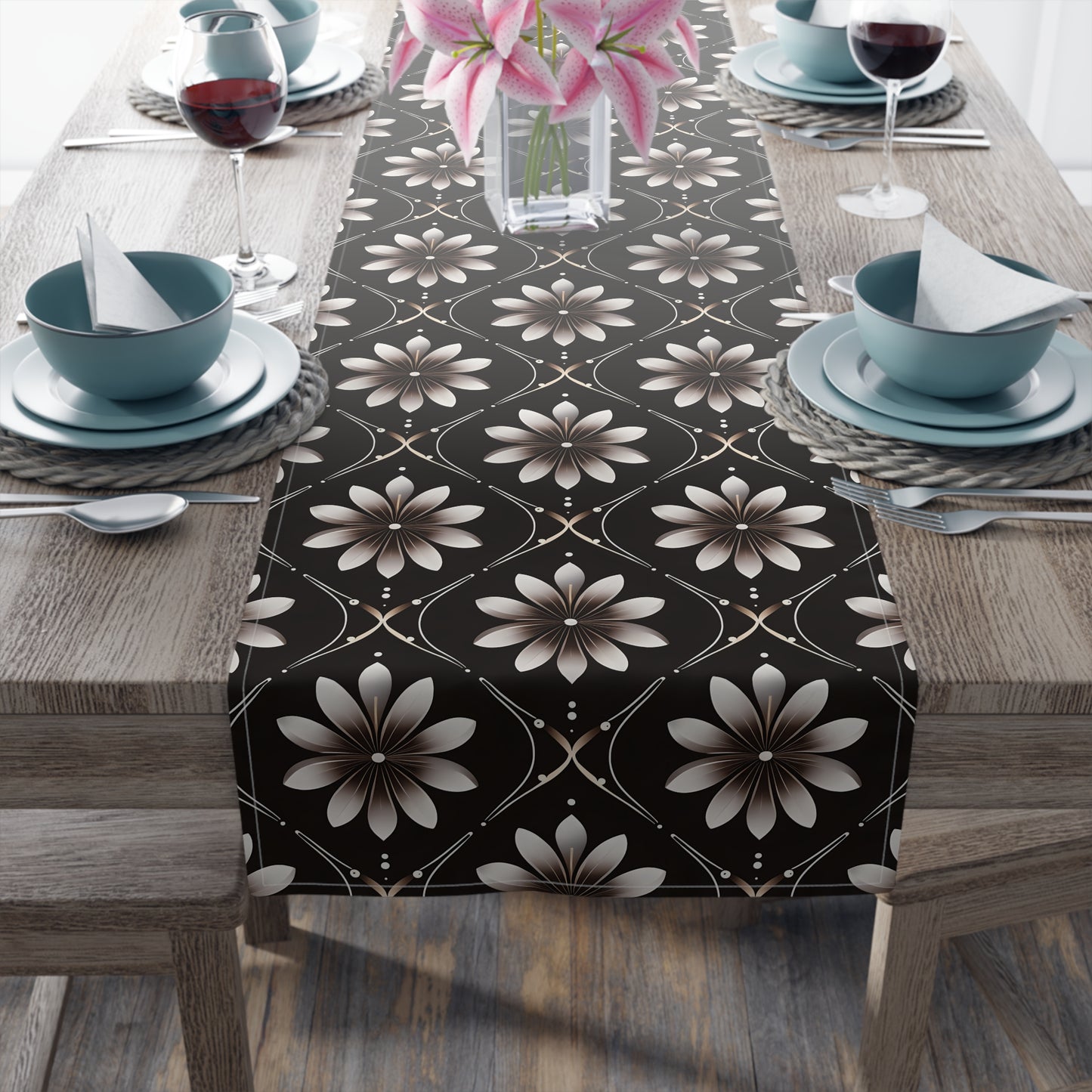 Blinky's Brown Floral Tile Table Runner