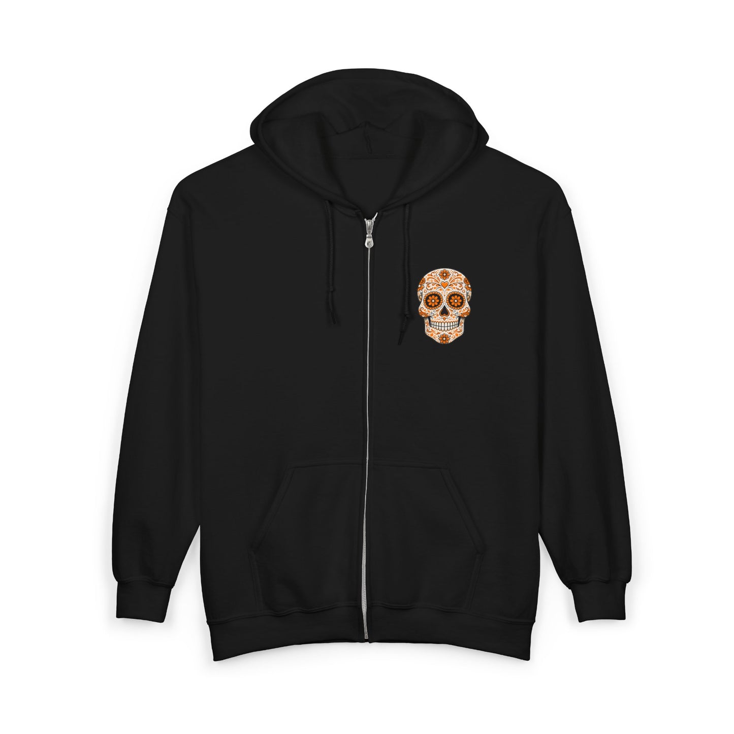 Orange Sugar Skull Full Zip Sweatshirt - Hooded