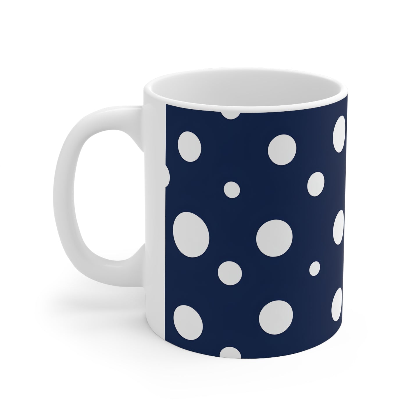 Barnie's Blue & White Polka Dot Ceramic Mug, Coffee Cup