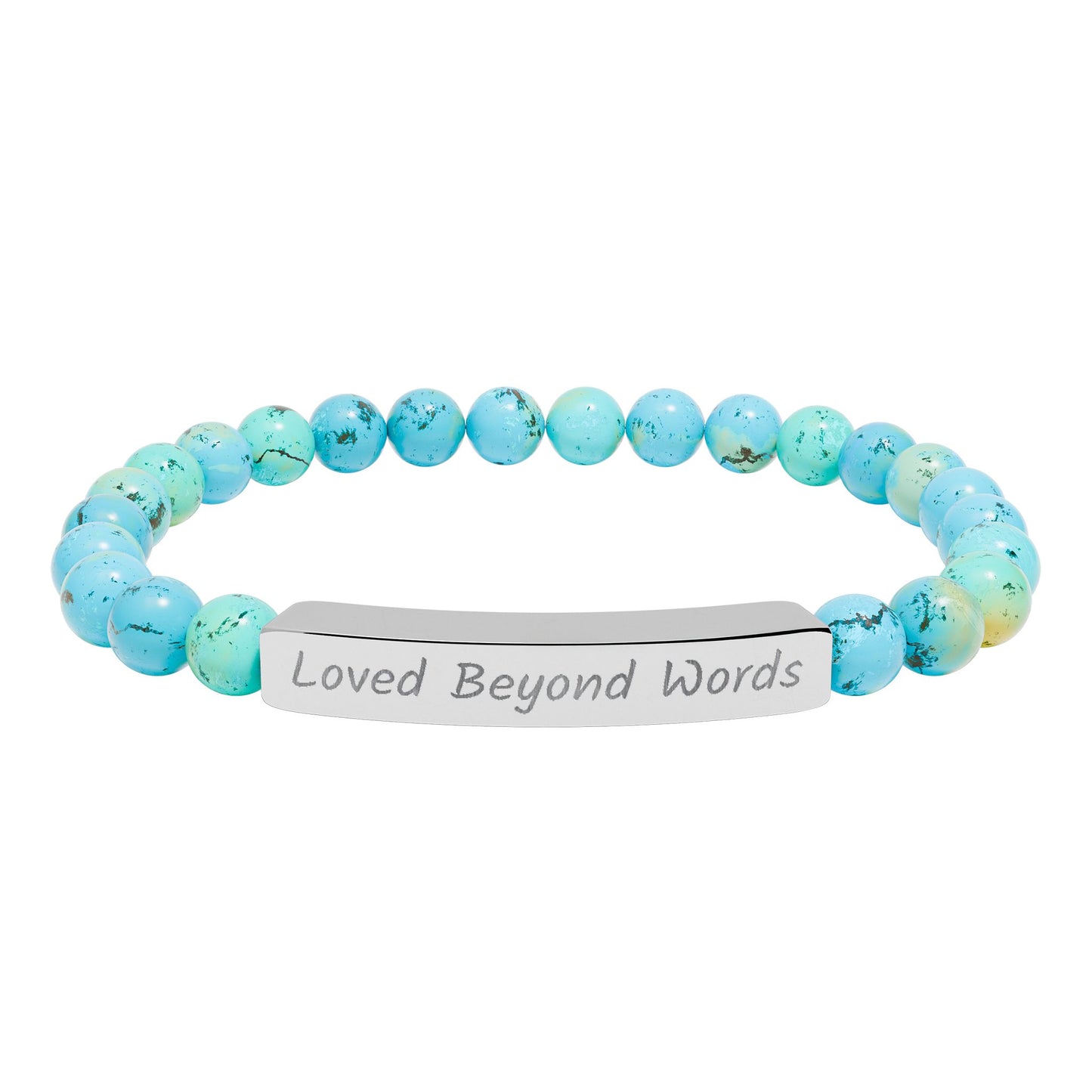 Engraved "Loved Beyond Words" Natural Stone Stretch Bar Bracelet