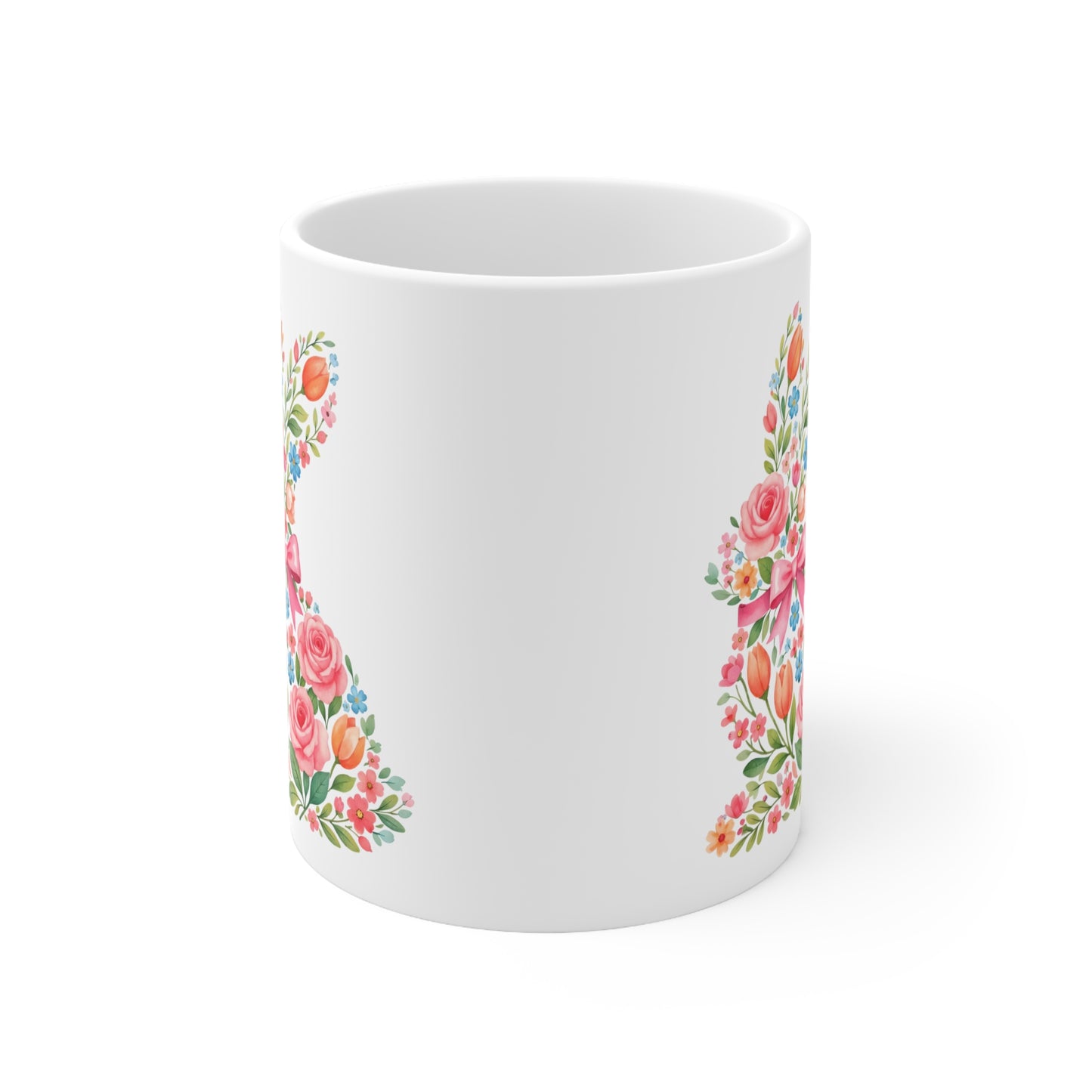 Floral Bunny Ceramic Mug, Coffee Cup
