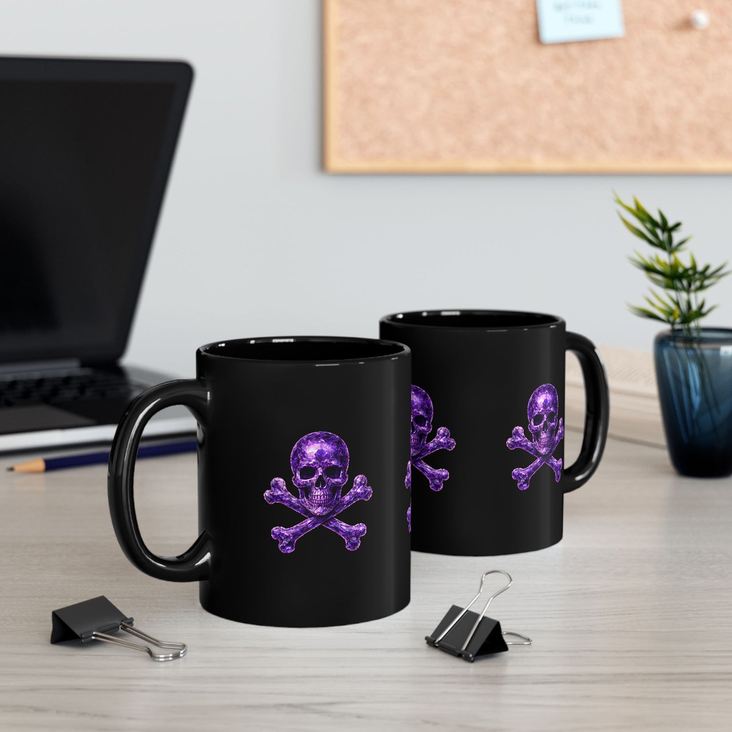 Amethyst Skull & Crossbones Black Ceramic Mug, Coffee Cup
