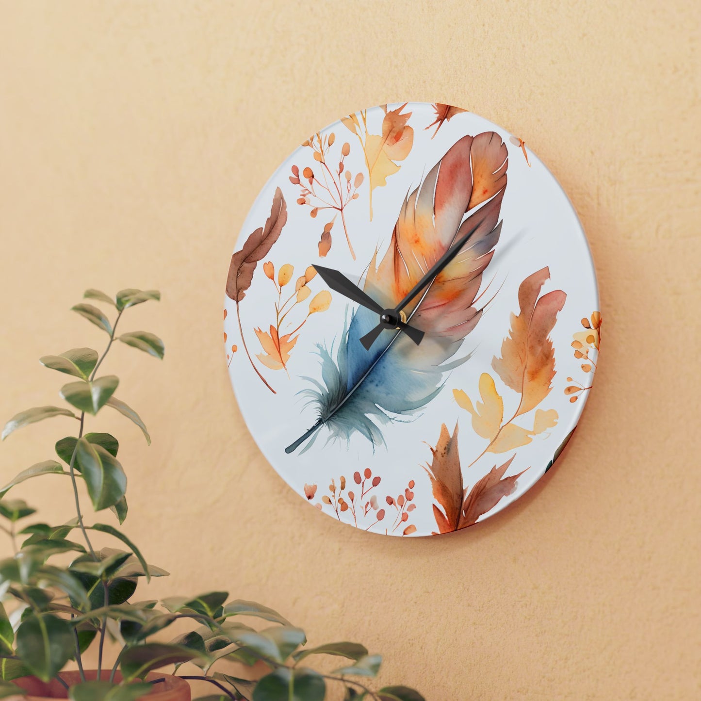 Rusty's Feather Acrylic Wall Clock