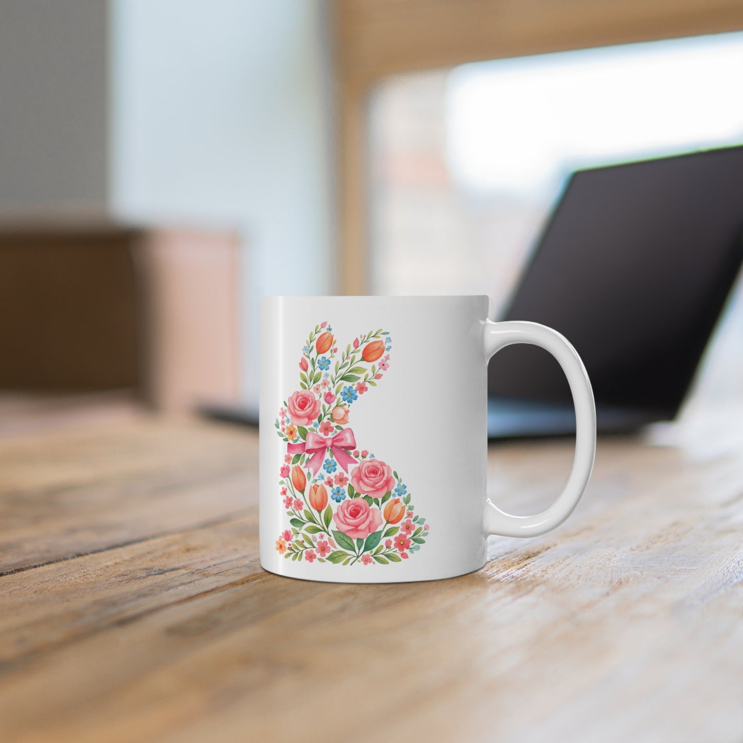 Floral Bunny Ceramic Mug, Coffee Cup